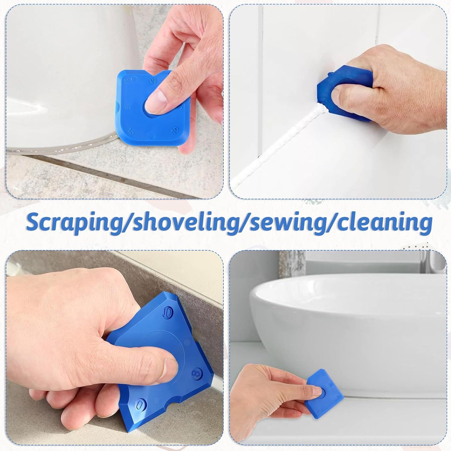10 PCS Silicone Caulking Tool Set, Sealant Finishing Tool, Caulk Remover Tool, Portable Sealant Scraper, Reuse Grout Scraper for Kitchen Bathroom Floor Window Sealant Sealing Sink (Blue) - Image 4
