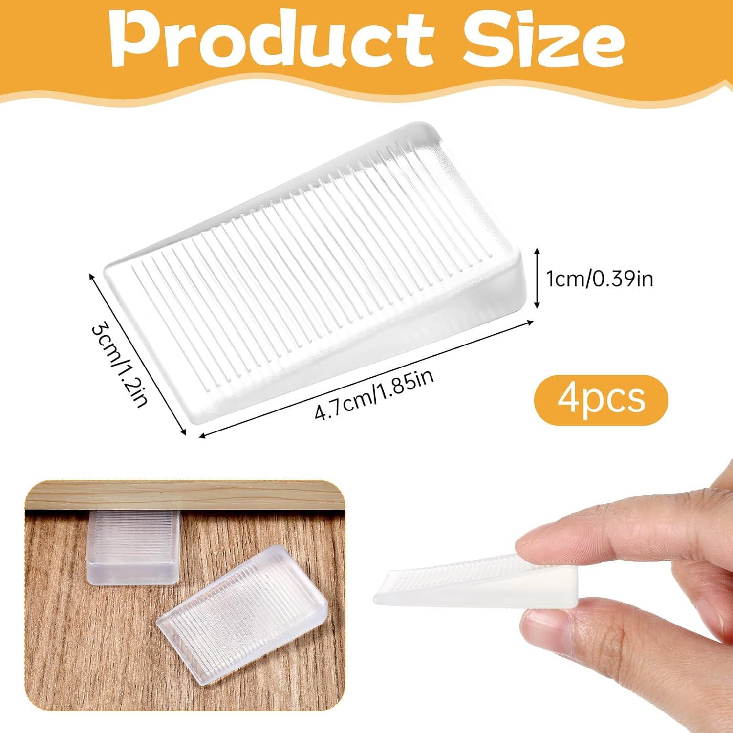 4 Pack Rubber Door Stop, Wedge Thin Door Stoppers for Bottom of Doors Clear Non-Scratching Doorstops Sturdy Stackable Doors Stops for Home Office School - Image 2