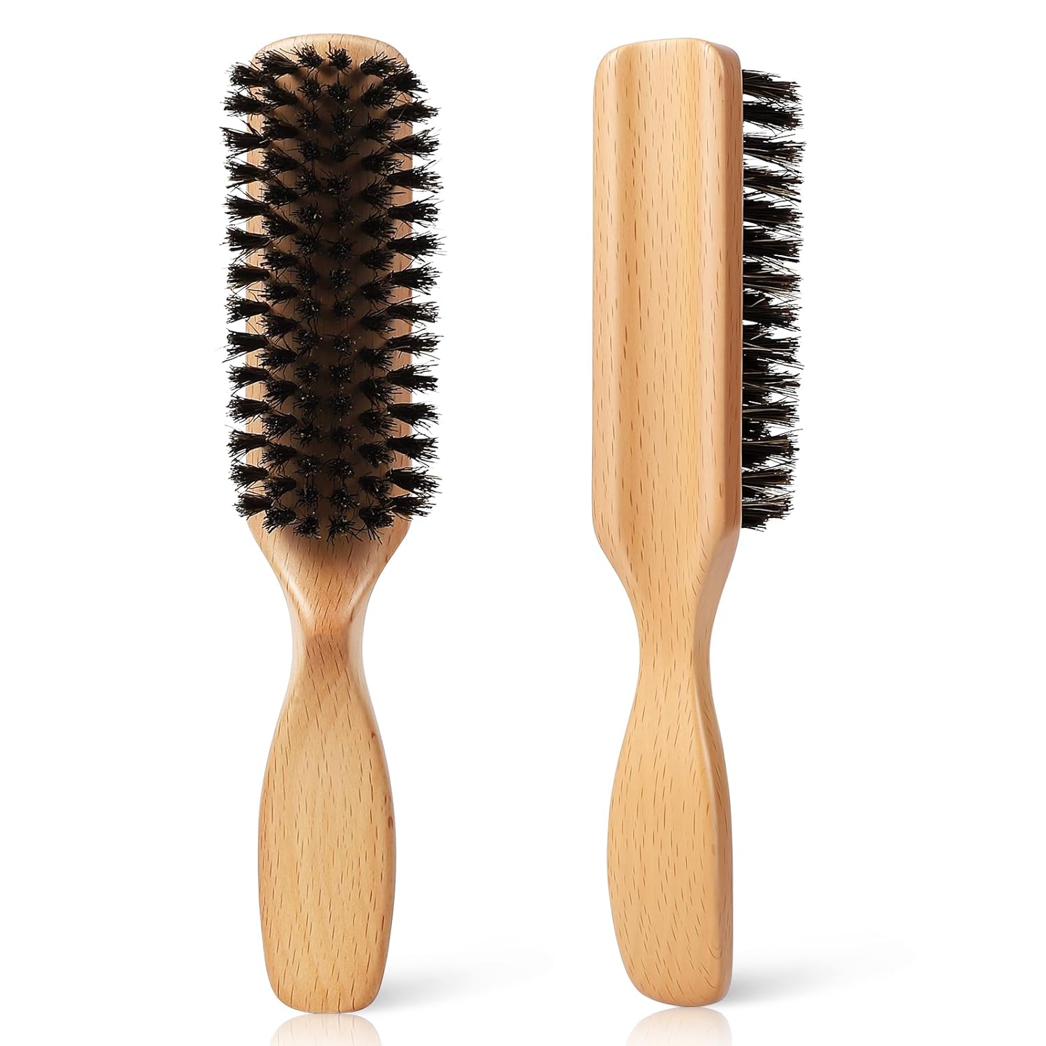 Boar Bristle Hair Brush for Men - Slick Back Hair Brush - Mens Hairbrush with Stiff Bristles & Wooden Handle, for Thick, Fine & Normal Hair Smoothing Styling Adding Shine, Beard Mustache Brush Comb - Image 1
