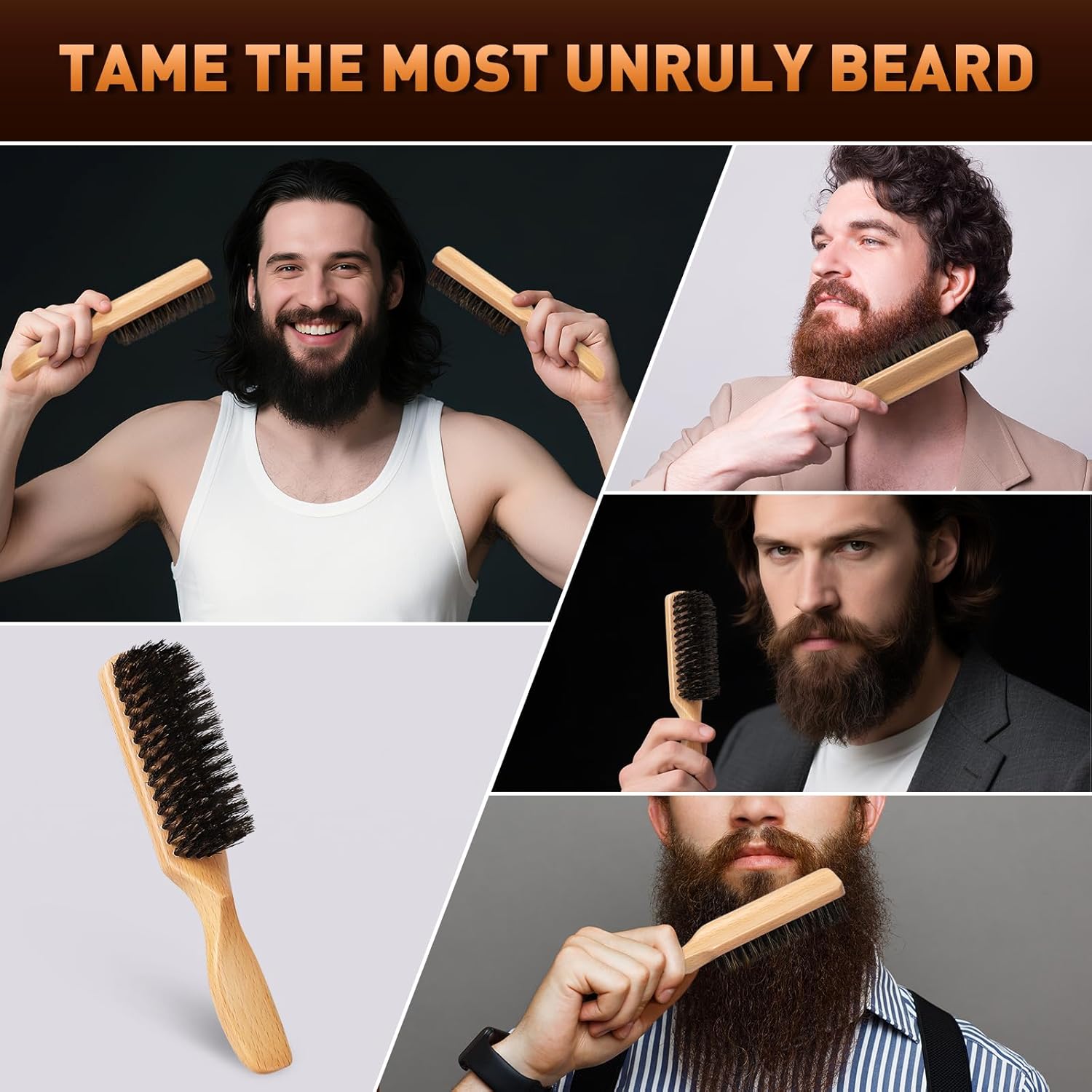 Boar Bristle Hair Brush for Men - Slick Back Hair Brush - Mens Hairbrush with Stiff Bristles & Wooden Handle, for Thick, Fine & Normal Hair Smoothing Styling Adding Shine, Beard Mustache Brush Comb - Image 6