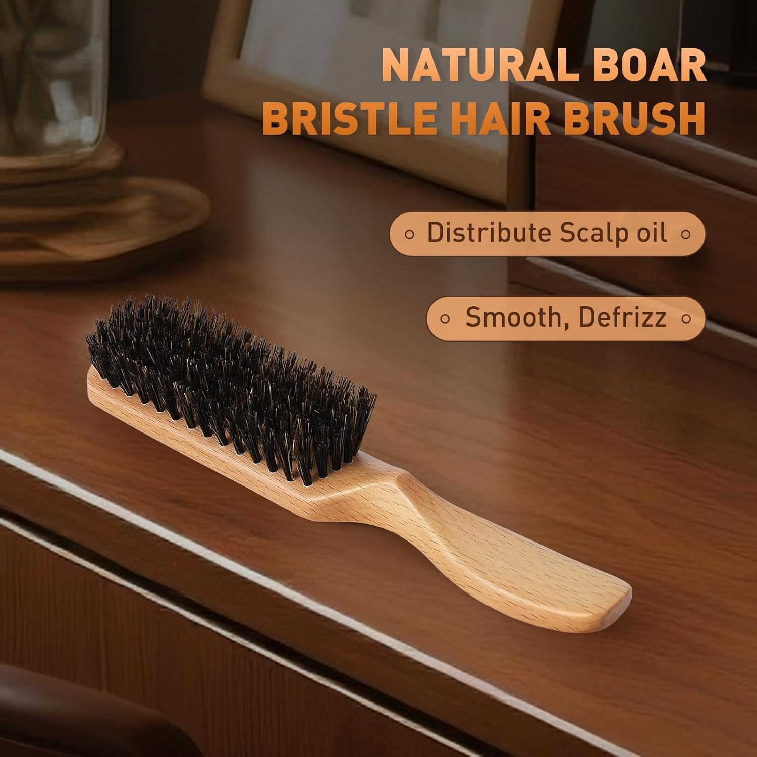 Boar Bristle Hair Brush for Men - Slick Back Hair Brush - Mens Hairbrush with Stiff Bristles & Wooden Handle, for Thick, Fine & Normal Hair Smoothing Styling Adding Shine, Beard Mustache Brush Comb - Image 7