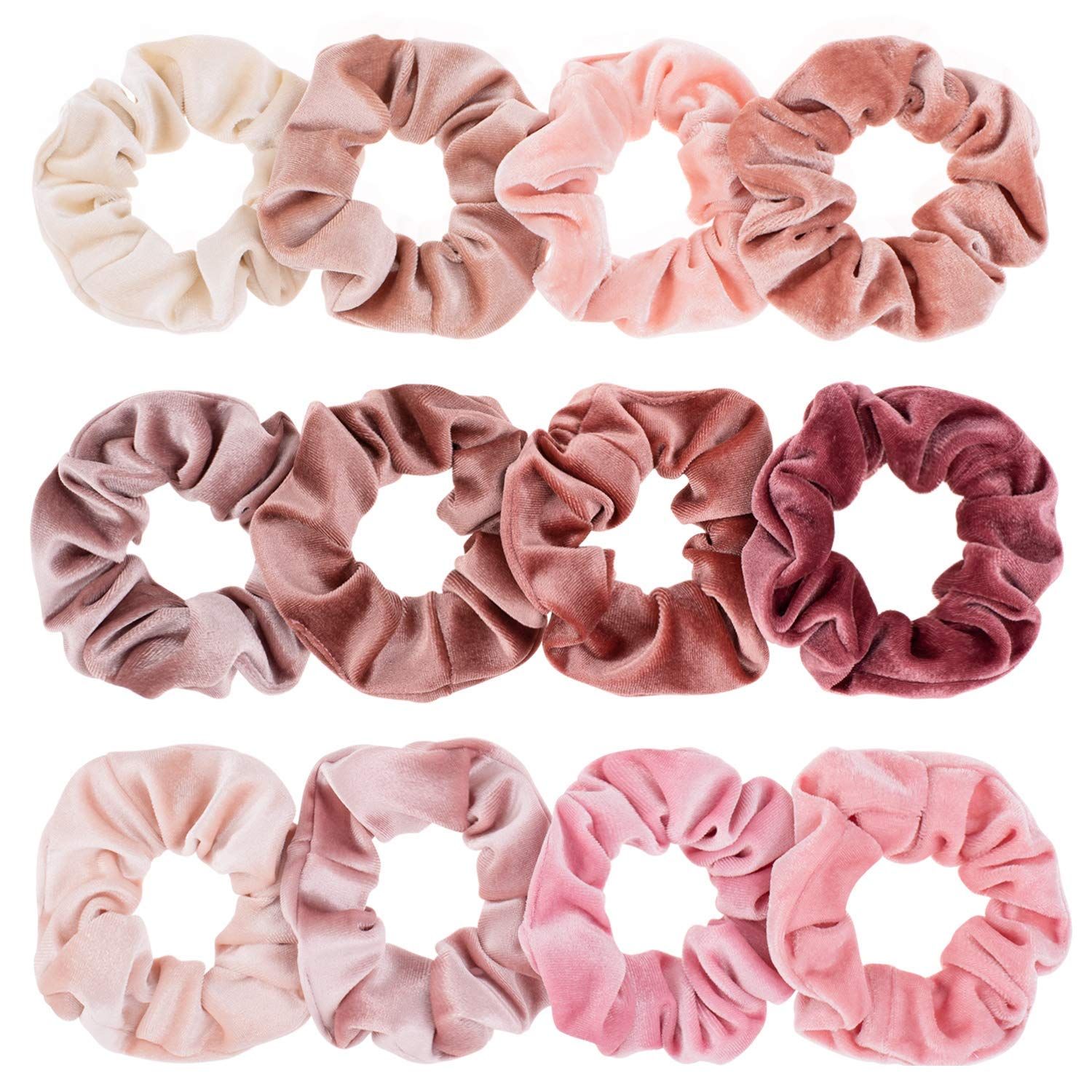 12Pcs Blush Theme Scrunchies Velvet Elastics for Women Pink Bobbles Soft Lovers Scrunchy Classic Thick Hair Bands Ties Gifts for Teenage Girls - Image 1