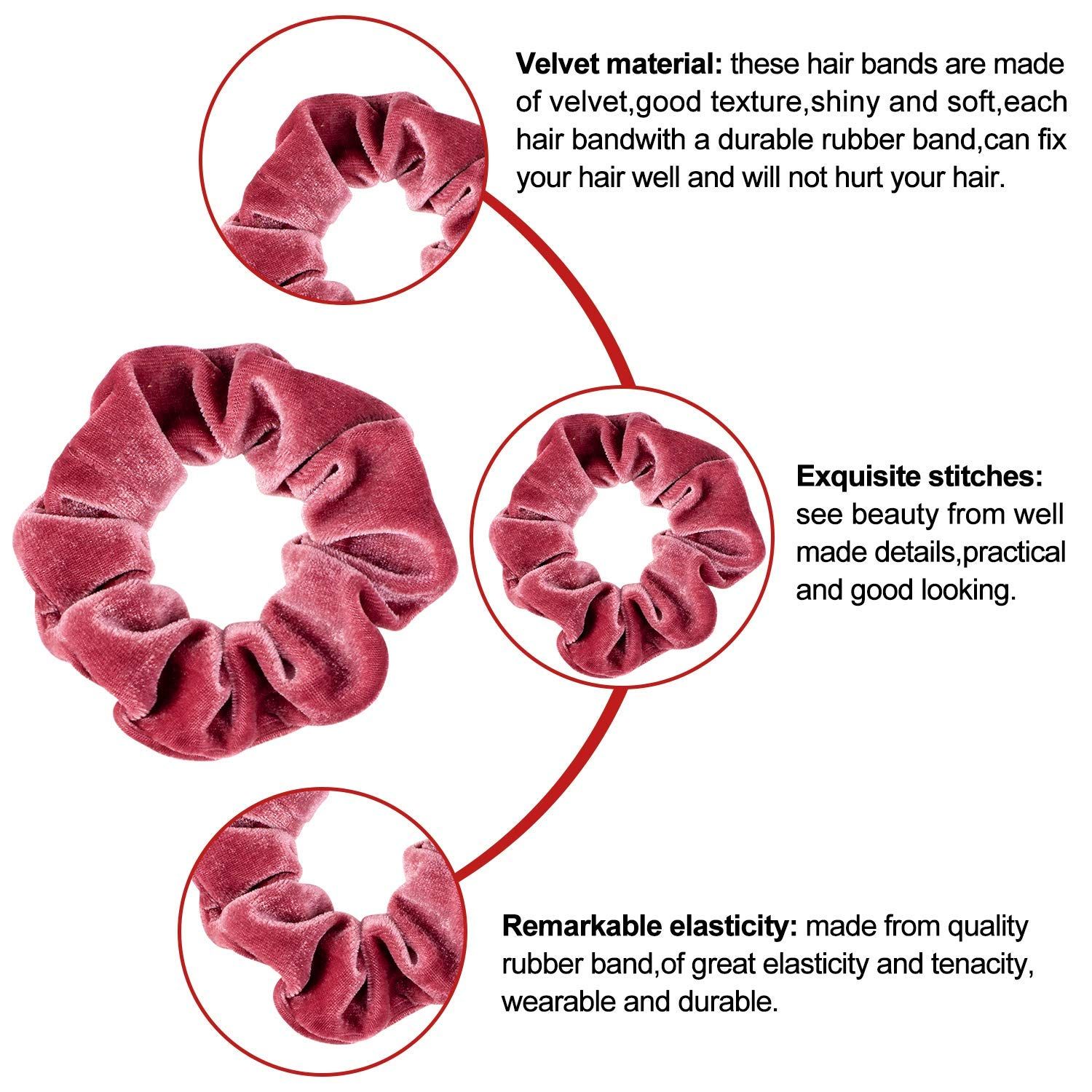12Pcs Blush Theme Scrunchies Velvet Elastics for Women Pink Bobbles Soft Lovers Scrunchy Classic Thick Hair Bands Ties Gifts for Teenage Girls - Image 3