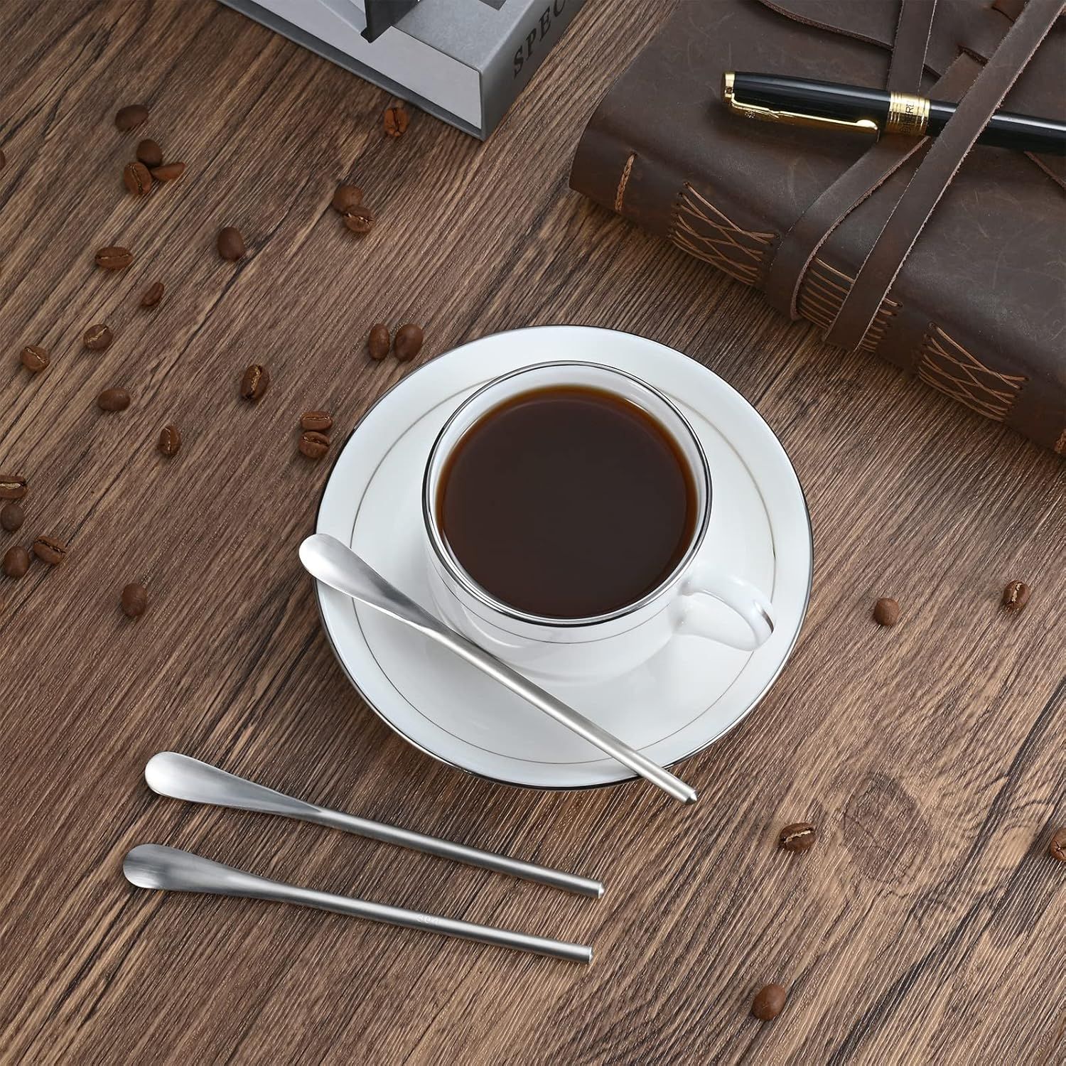 5Inch/12.8cm Coffee Stirrers Spoon,Silver Stainless Steel 304# Coffee Stir Sticks,Round Solid Handle Cocktail Beverage Iced Tea Stirring Stick,Drink Mixing Spoon,Set of 4 - Image 6