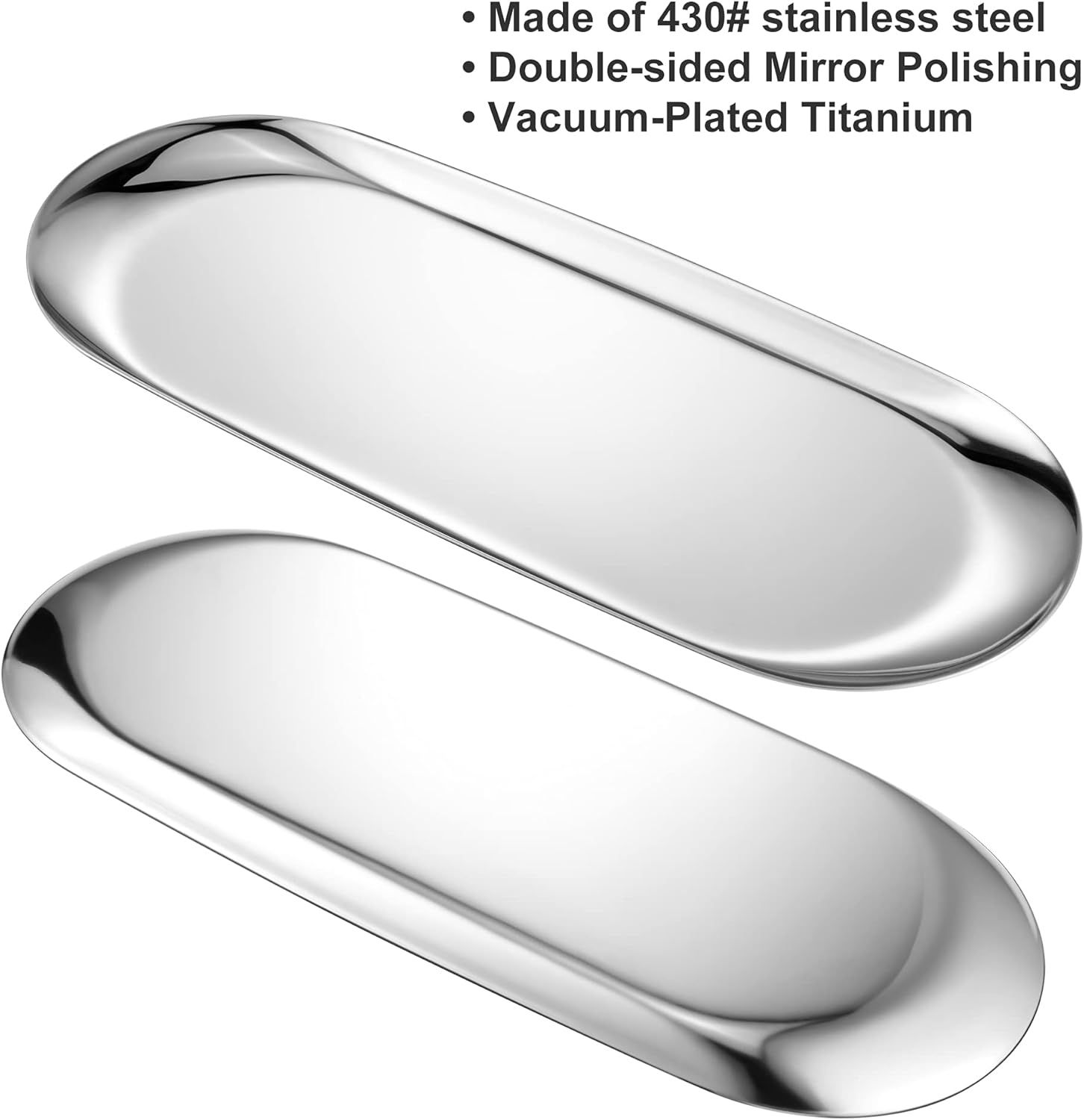 Silver Oval Vanity Tray, Stainless Steel Jewelry Tray, Bathroom Tray, Makeup Cosmetic Trays,Towel Napkin Tray,Storage Organizer,11.8 x 4.8 inches (L*W), Large - Image 4