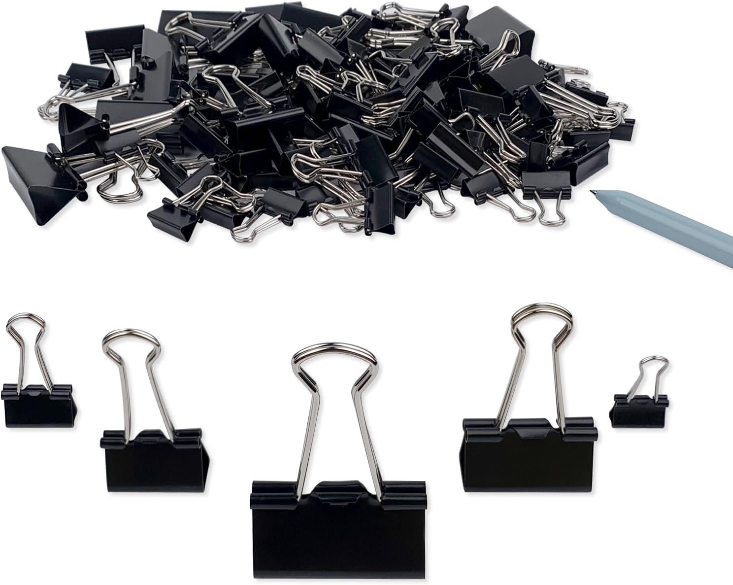 Binder Clips Paper Clamps Assorted Sizes 150 Count (Black), Large, Medium, Small, X Small and Micro, 5 Sizes in One Pack, Meet Your Different Using Needs. - Image 1