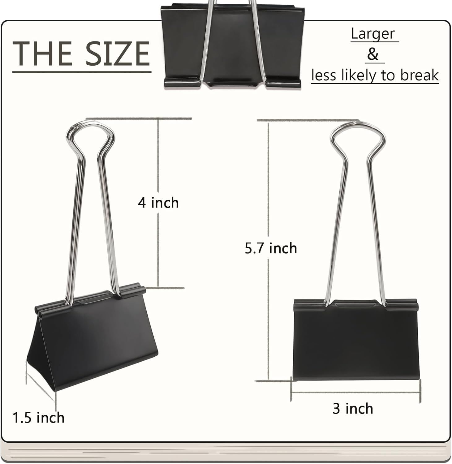 3-Inch Extra-Large  Binder Clips - Heavy-Duty Black Paper Clamps, 75mm Width, 8-Count Set for Office Organization - Image 2