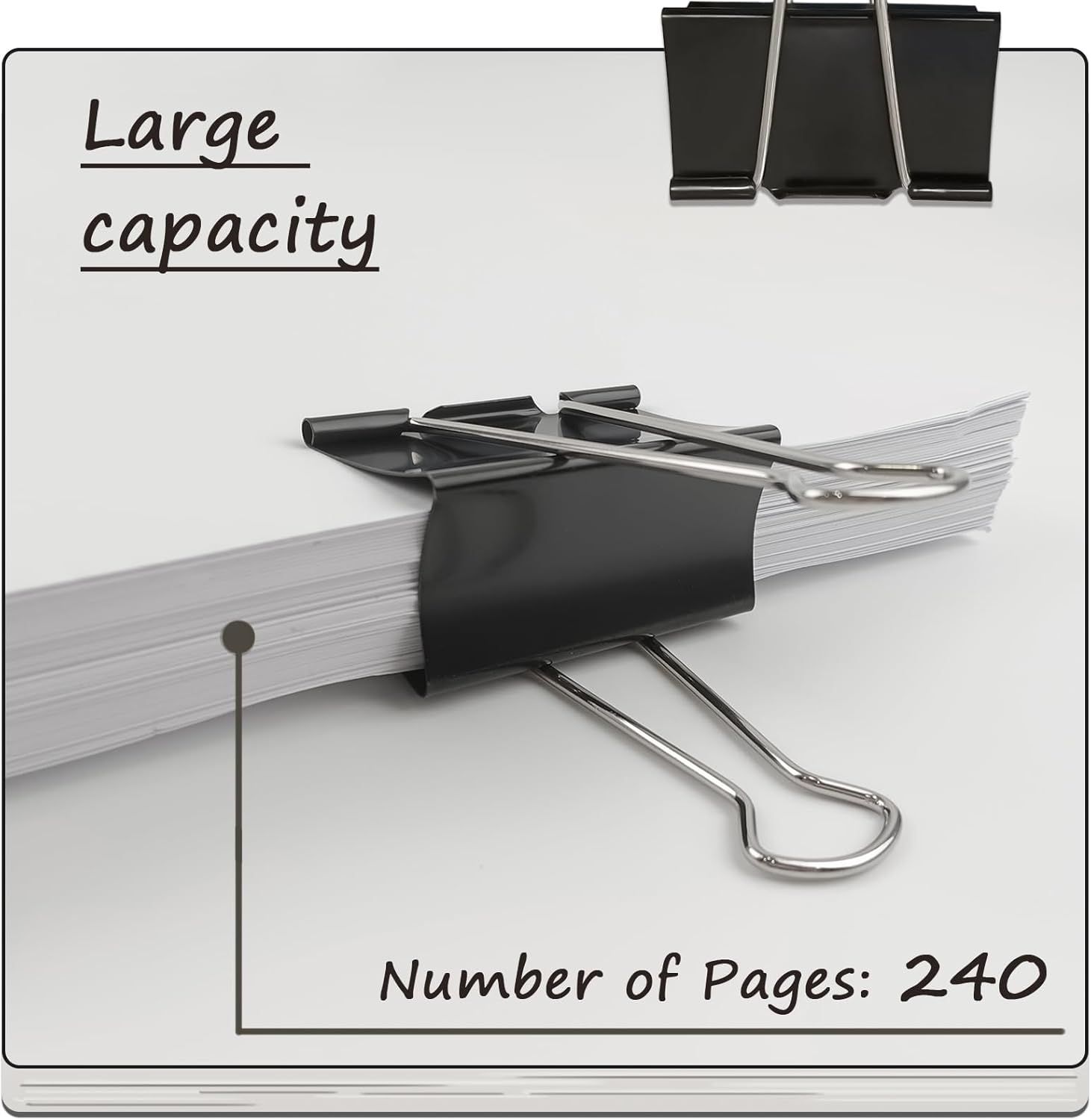 3-Inch Extra-Large  Binder Clips - Heavy-Duty Black Paper Clamps, 75mm Width, 8-Count Set for Office Organization - Image 3