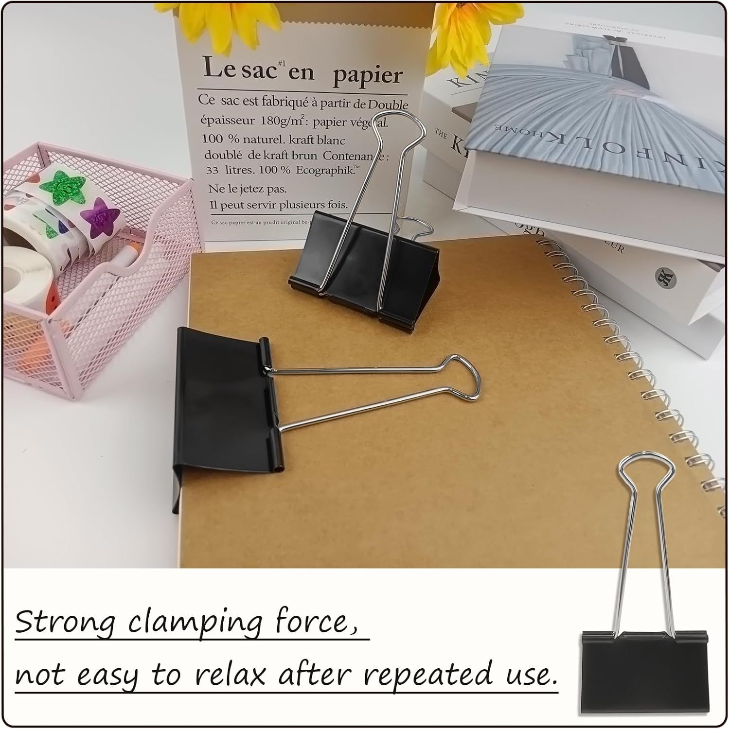 3-Inch Extra-Large  Binder Clips - Heavy-Duty Black Paper Clamps, 75mm Width, 8-Count Set for Office Organization - Image 4