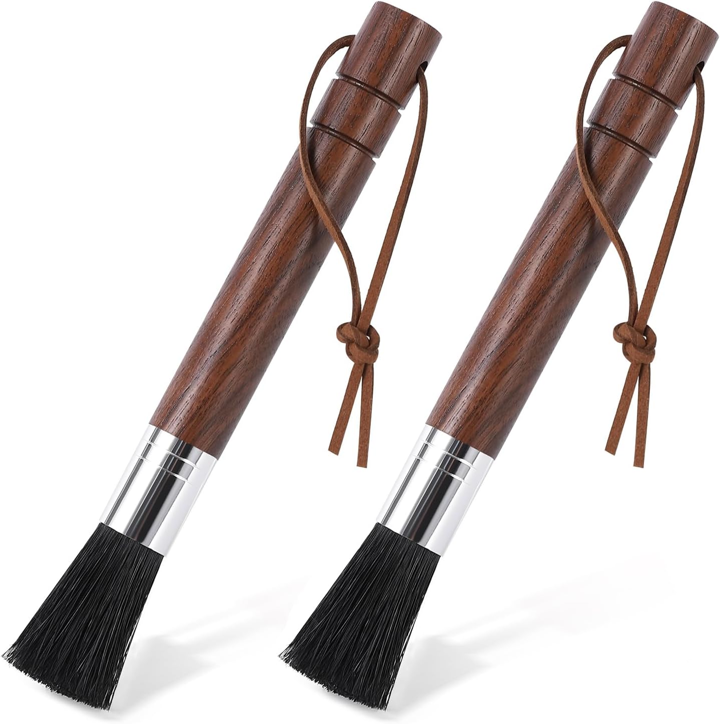 2-Pack Coffee Grinder Cleaning Brush with Natural Walnut Wood Handle and Black Boar Bristle, Coffee Bar Accessories Coffee Brush, Espresso Machine Cleaning Tool Barista Brush with Hanging Loop - Image 1
