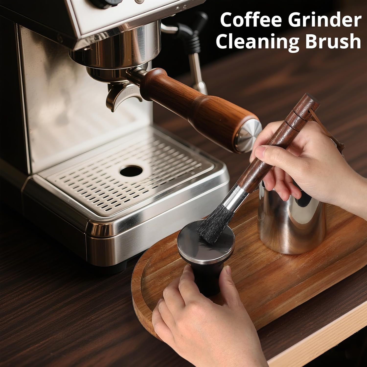 2-Pack Coffee Grinder Cleaning Brush with Natural Walnut Wood Handle and Black Boar Bristle, Coffee Bar Accessories Coffee Brush, Espresso Machine Cleaning Tool Barista Brush with Hanging Loop - Image 2