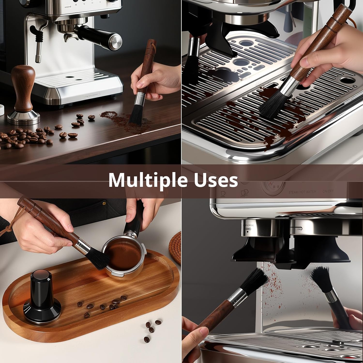 2-Pack Coffee Grinder Cleaning Brush with Natural Walnut Wood Handle and Black Boar Bristle, Coffee Bar Accessories Coffee Brush, Espresso Machine Cleaning Tool Barista Brush with Hanging Loop - Image 3