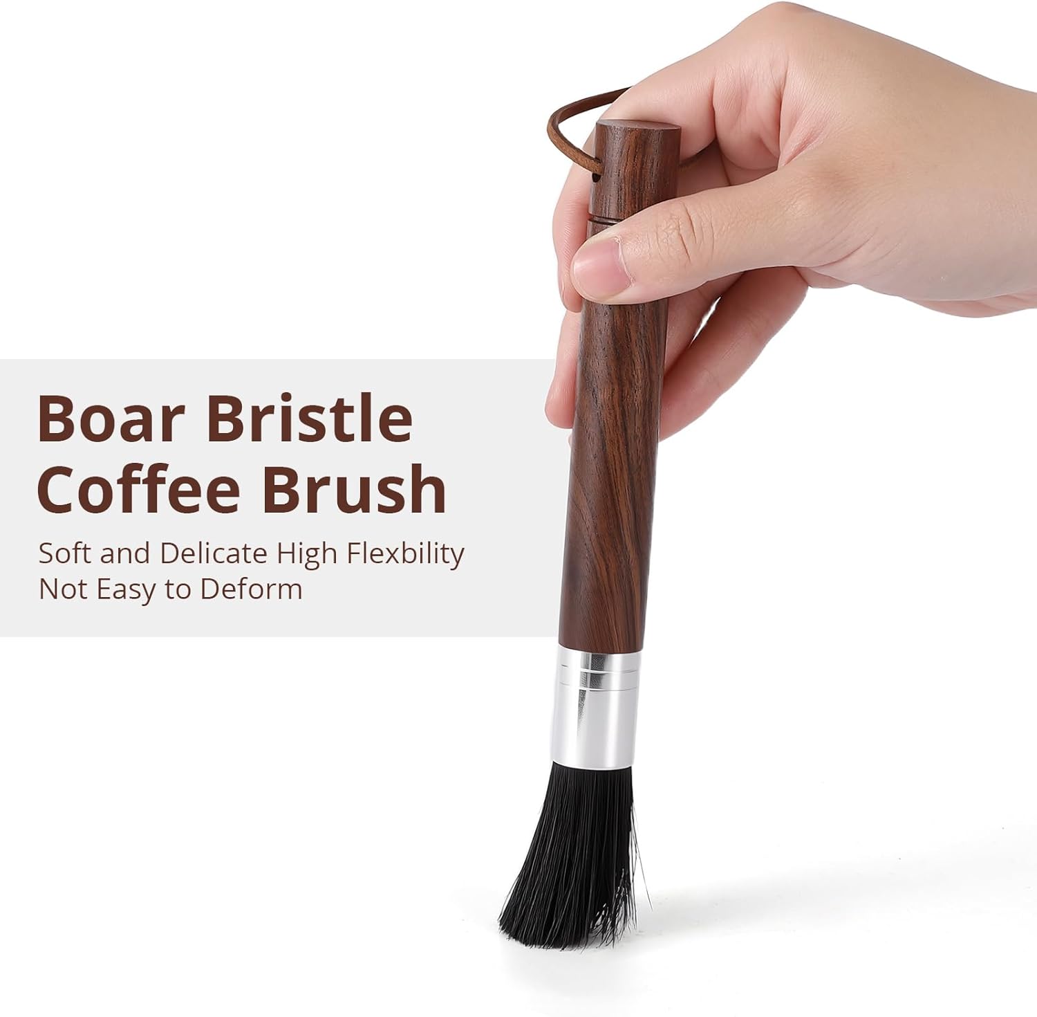 2-Pack Coffee Grinder Cleaning Brush with Natural Walnut Wood Handle and Black Boar Bristle, Coffee Bar Accessories Coffee Brush, Espresso Machine Cleaning Tool Barista Brush with Hanging Loop - Image 6