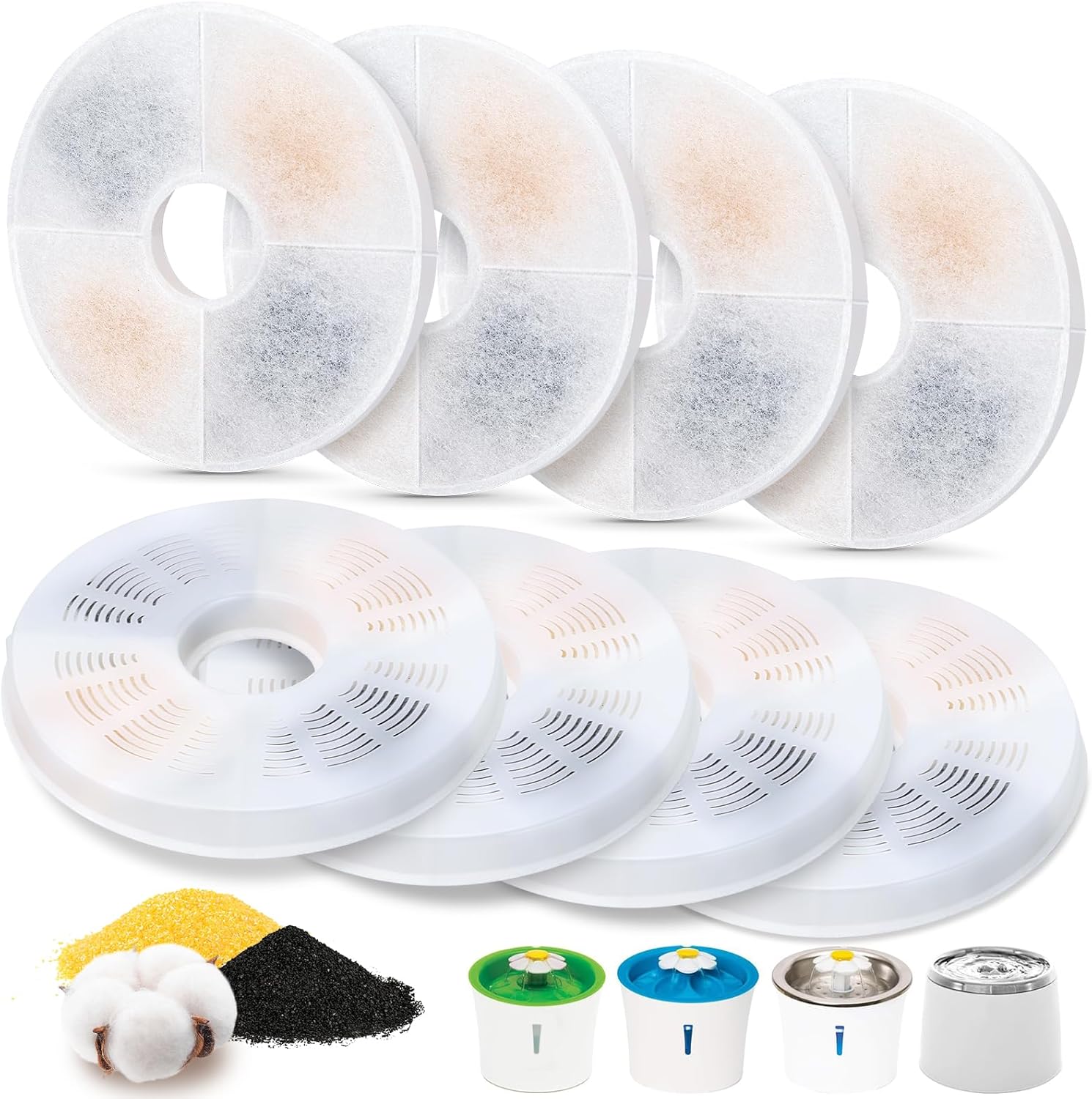 8 Pack Cat Water Fountain Filter Replacement Compatible with Catit, Cat Fountain Filters Compatible with Catit Design Senses Fountain/Flower Fountain/Senses 2.0 / Fresh & Clear Stainless Steel - Image 1