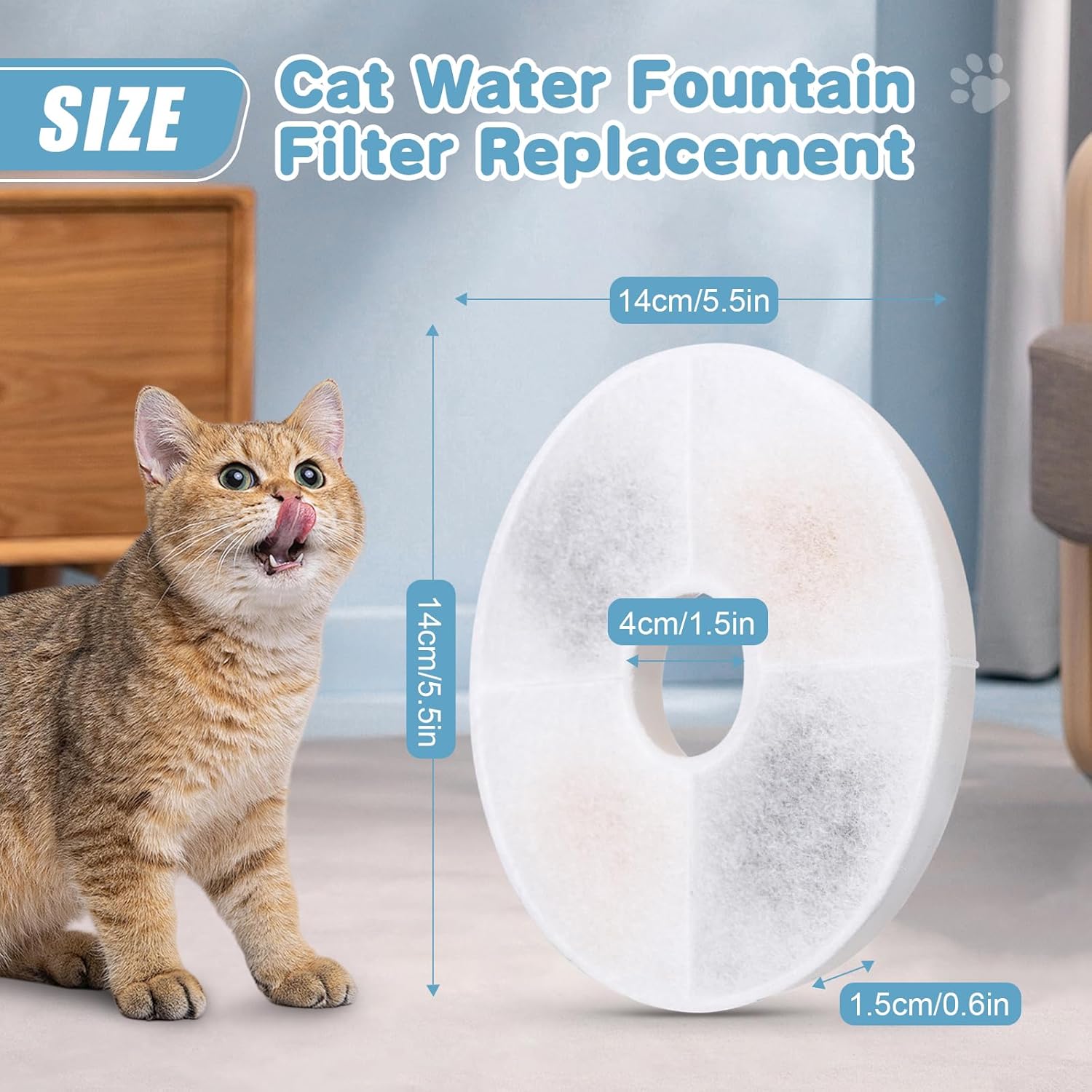 8 Pack Cat Water Fountain Filter Replacement Compatible with Catit, Cat Fountain Filters Compatible with Catit Design Senses Fountain/Flower Fountain/Senses 2.0 / Fresh & Clear Stainless Steel - Image 2