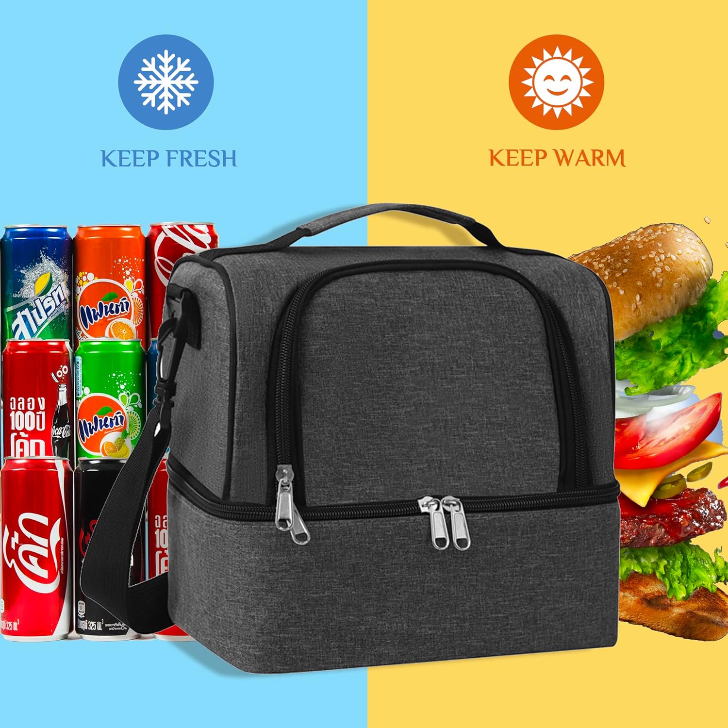 Lunch Bag for Women and Men - Reusable, Leakproof, and Insulated Double Deck Design for Picnic, Hiking, Beach, Work and Office Use - Image 2