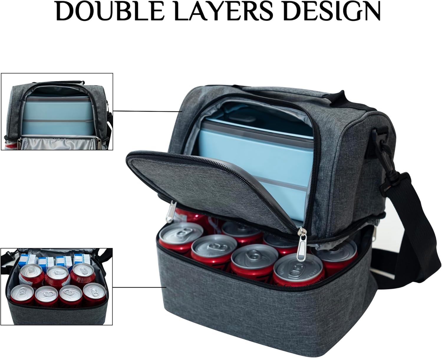Lunch Bag for Women and Men - Reusable, Leakproof, and Insulated Double Deck Design for Picnic, Hiking, Beach, Work and Office Use - Image 3