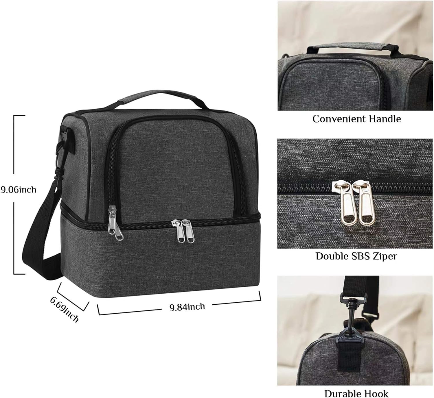 Lunch Bag for Women and Men - Reusable, Leakproof, and Insulated Double Deck Design for Picnic, Hiking, Beach, Work and Office Use - Image 4