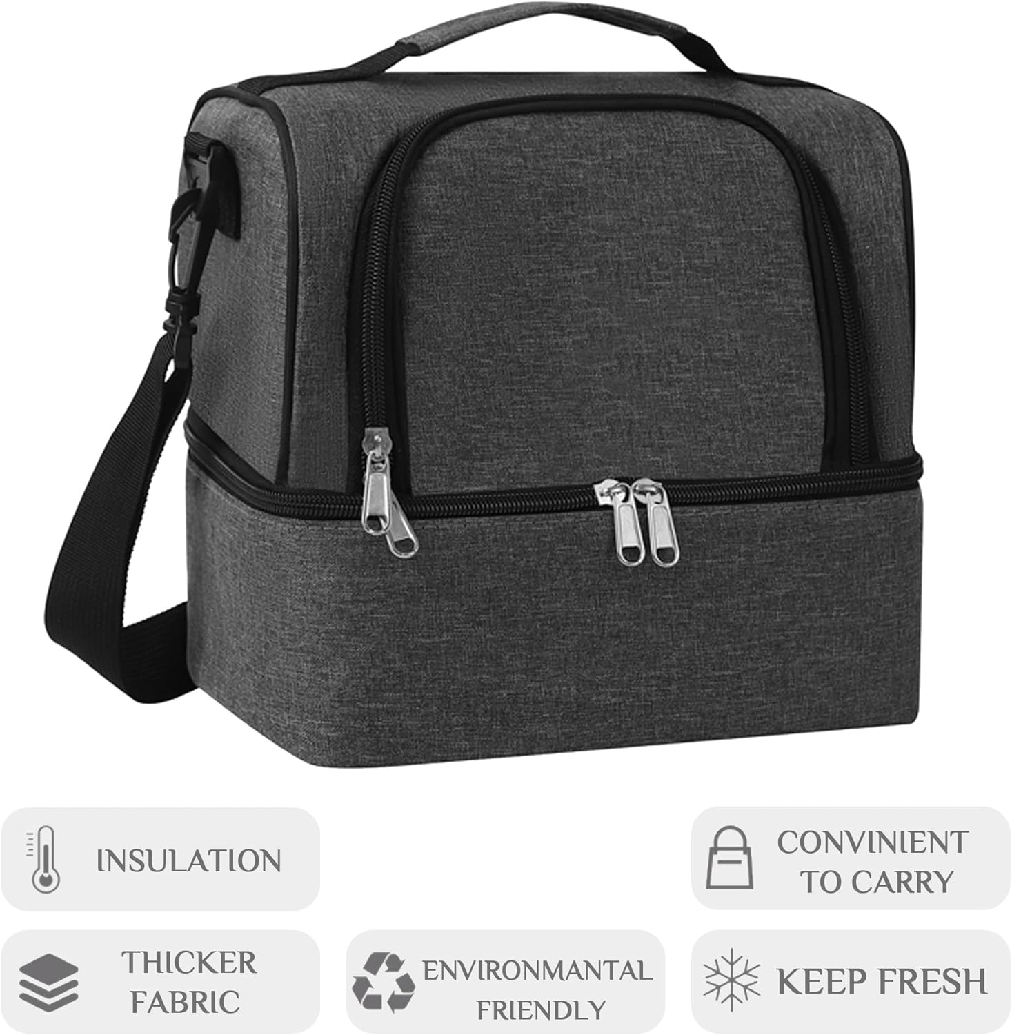Lunch Bag for Women and Men - Reusable, Leakproof, and Insulated Double Deck Design for Picnic, Hiking, Beach, Work and Office Use - Image 5