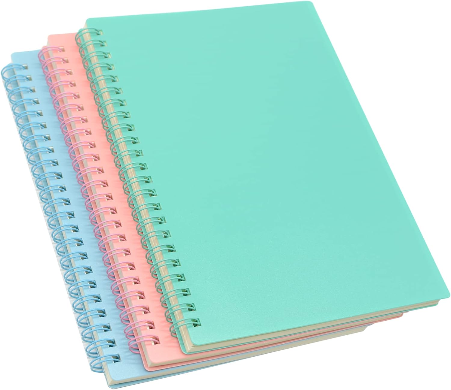 Yansanido Spiral Notebook, 3 Pcs A5 Thick Plastic Hardcover 8mm Ruled 3 Color 80 Sheets -160 Pages Journals for Study and Notes (Light Pink,Light Green,Light Blue, A5 5.7