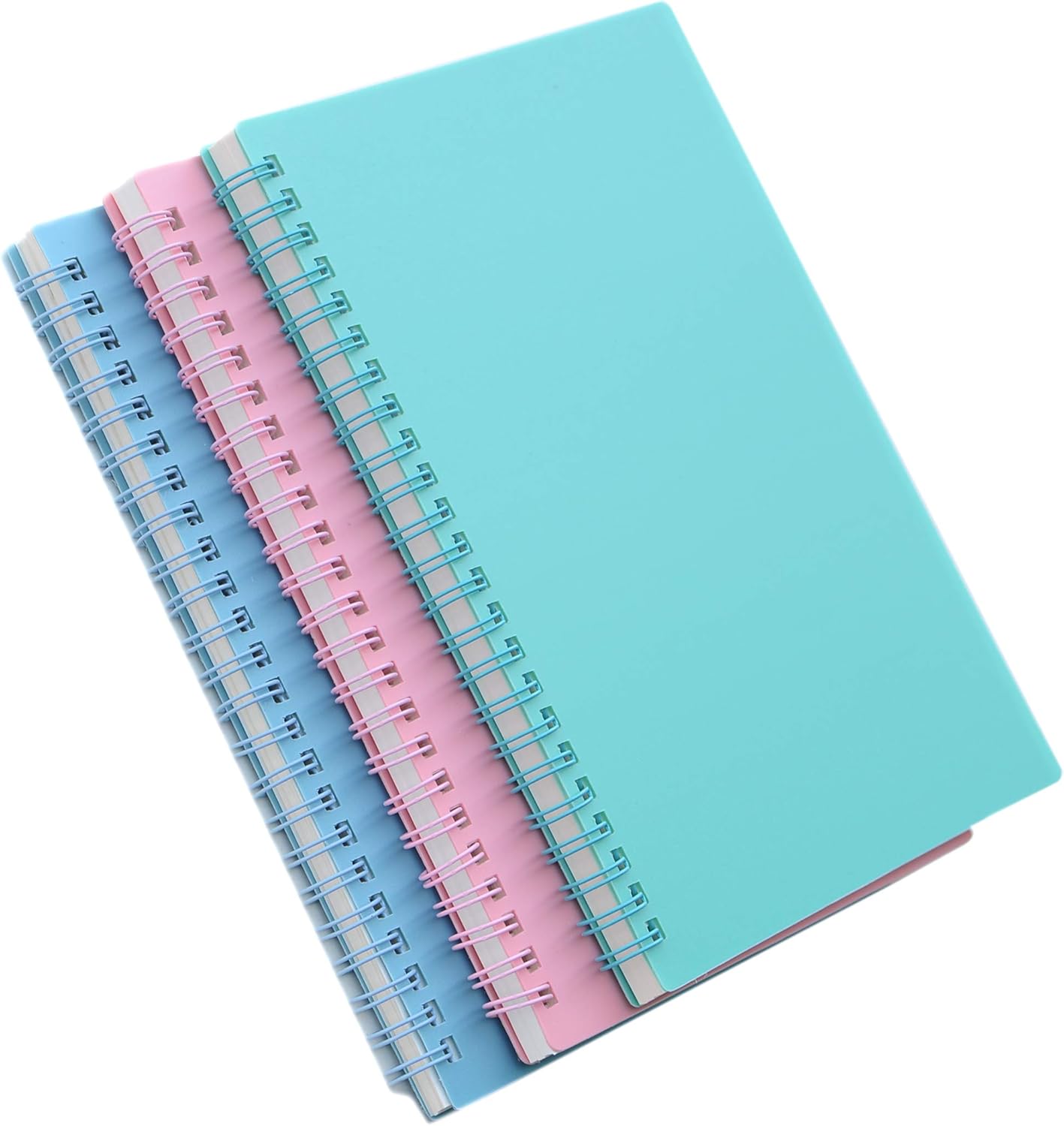 Yansanido Spiral Notebook, 3 Pcs A5 Thick Plastic Hardcover 8mm Ruled 3 Color 80 Sheets -160 Pages Journals for Study and Notes (Light Pink,Light Green,Light Blue, A5 5.7
