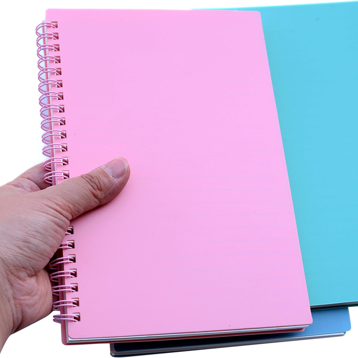 Yansanido Spiral Notebook, 3 Pcs A5 Thick Plastic Hardcover 8mm Ruled 3 Color 80 Sheets -160 Pages Journals for Study and Notes (Light Pink,Light Green,Light Blue, A5 5.7