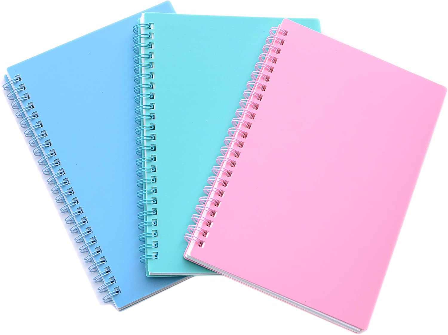 Yansanido Spiral Notebook, 3 Pcs A5 Thick Plastic Hardcover 8mm Ruled 3 Color 80 Sheets -160 Pages Journals for Study and Notes (Light Pink,Light Green,Light Blue, A5 5.7