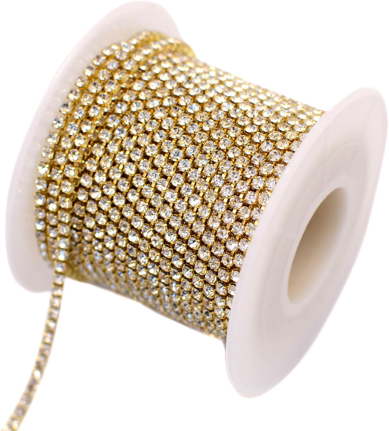 11 Yards 2mm Gold Crystal Rhinestone Close Chain Single Row Trimming Claw Chain Jewelry Crafts DIY (Gold) - Image 1
