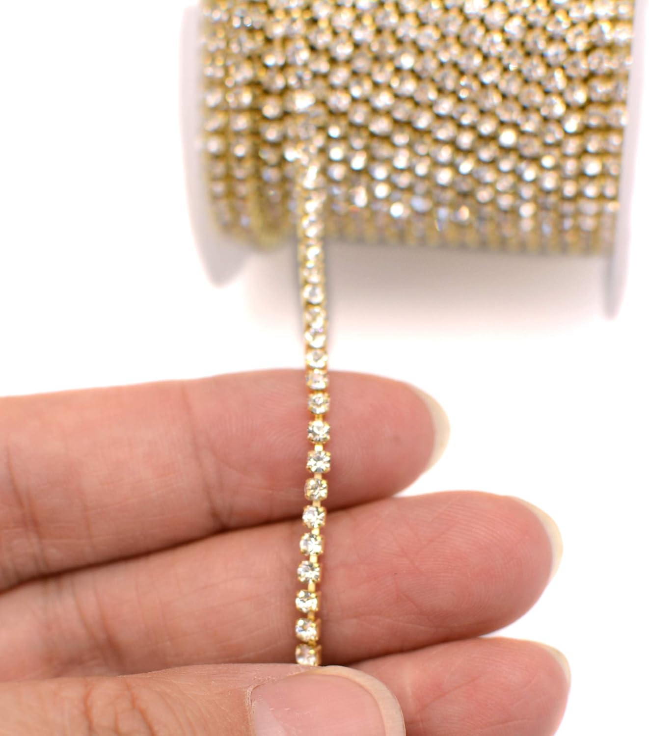 11 Yards 2mm Gold Crystal Rhinestone Close Chain Single Row Trimming Claw Chain Jewelry Crafts DIY (Gold) - Image 8