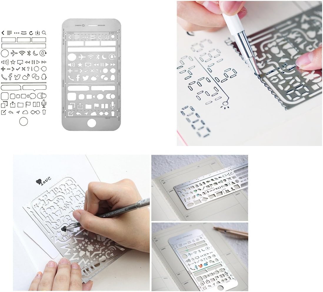 Yansanido Pack of 3 Stainless Steel Drawing Ruler, Painting Stencils, Scale Template Sets, Graphics Stencils, Number Template Ruler for Very Fine Pen Tip - Image 2