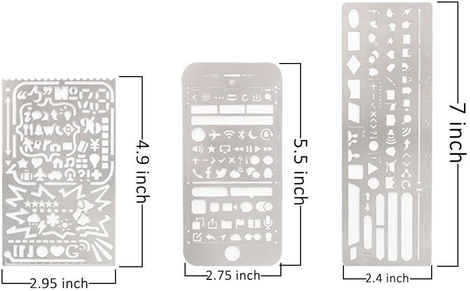 Yansanido Pack of 3 Stainless Steel Drawing Ruler, Painting Stencils, Scale Template Sets, Graphics Stencils, Number Template Ruler for Very Fine Pen Tip - Image 3
