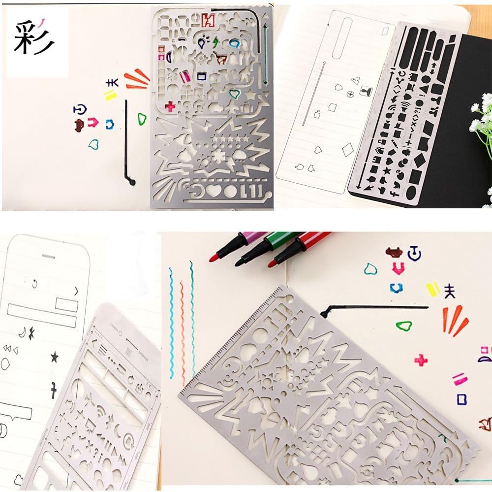 Yansanido Pack of 3 Stainless Steel Drawing Ruler, Painting Stencils, Scale Template Sets, Graphics Stencils, Number Template Ruler for Very Fine Pen Tip - Image 4