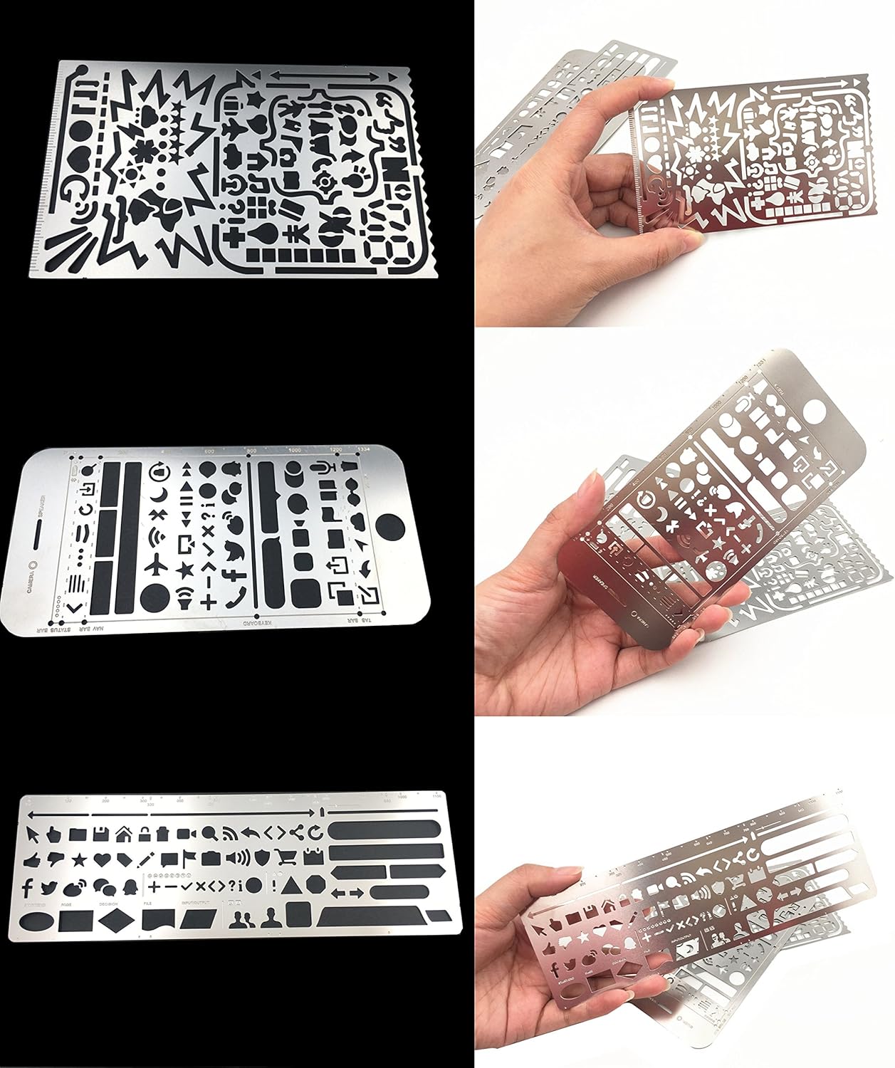 Yansanido Pack of 3 Stainless Steel Drawing Ruler, Painting Stencils, Scale Template Sets, Graphics Stencils, Number Template Ruler for Very Fine Pen Tip - Image 5