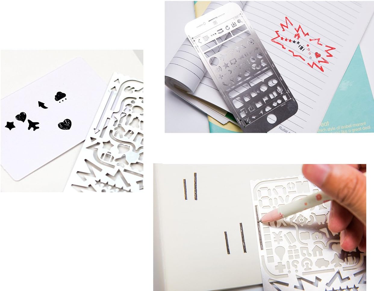 Yansanido Pack of 3 Stainless Steel Drawing Ruler, Painting Stencils, Scale Template Sets, Graphics Stencils, Number Template Ruler for Very Fine Pen Tip - Image 8