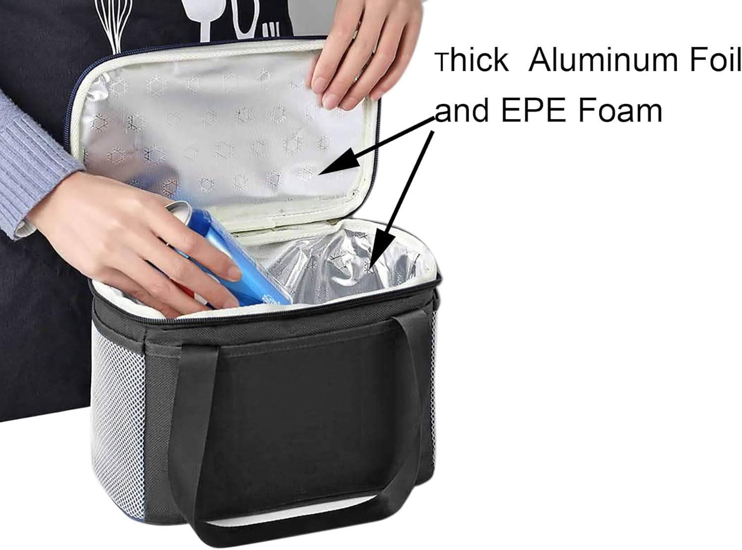 Yansanido 6L Thickened Black Reusable Insulated Lunch Bag for Women and Men Travel Picnic and Lunch Box (Small, Black) - Image 3