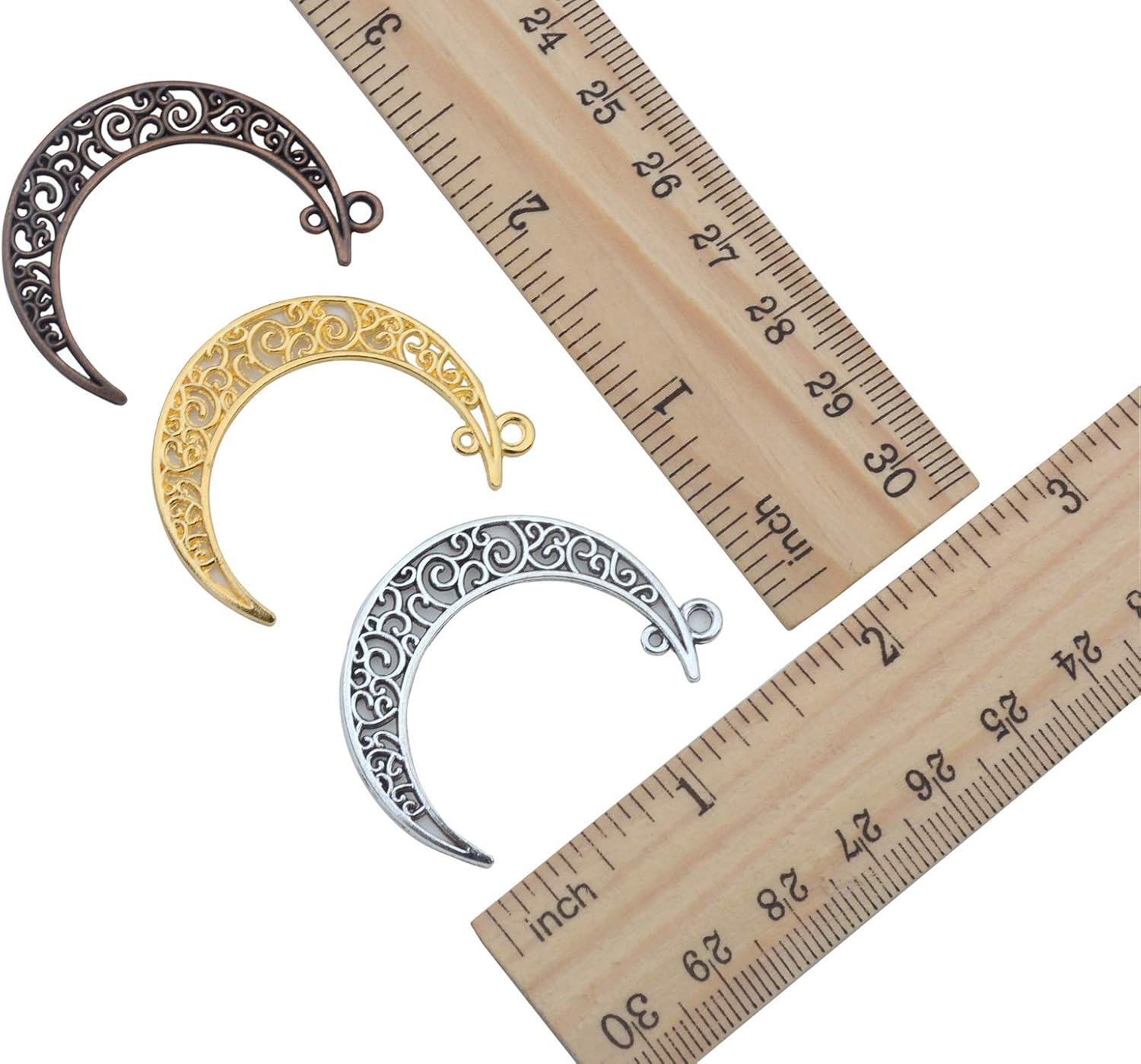 Yansanido Alloy Pack of 50 Moon Shape Silver Charms Pendants for Making Bracelet and Necklace (Moon 50pcs Silver) - Image 2