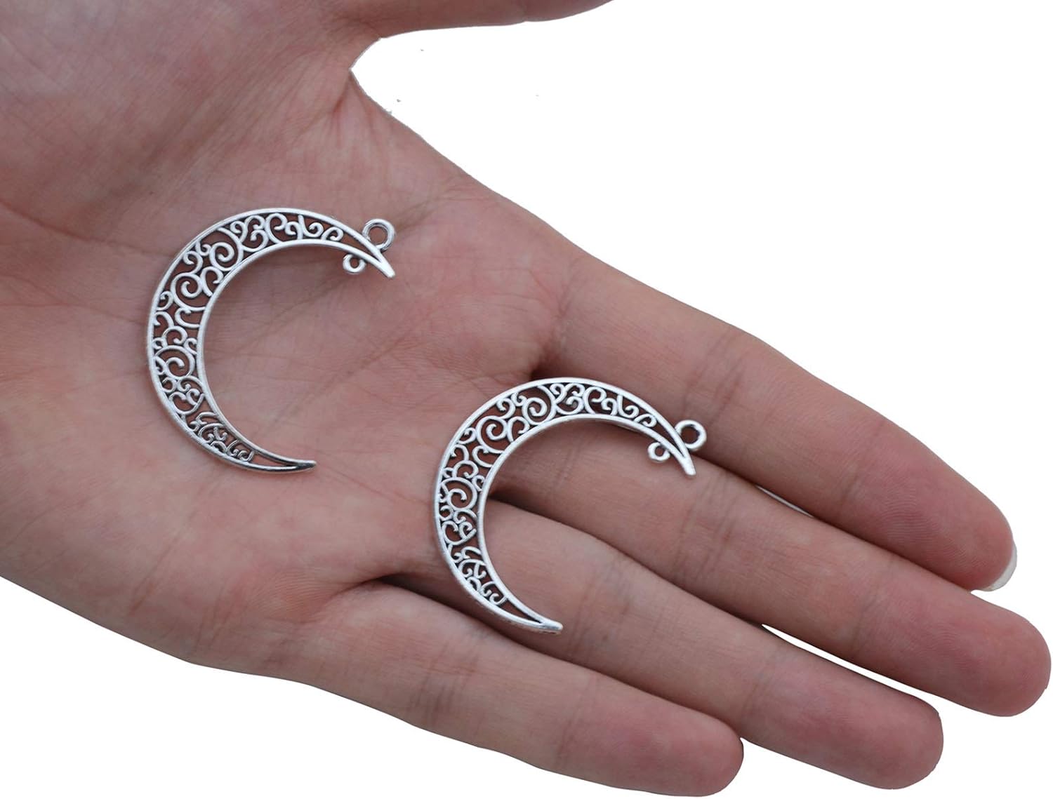 Yansanido Alloy Pack of 50 Moon Shape Silver Charms Pendants for Making Bracelet and Necklace (Moon 50pcs Silver) - Image 3