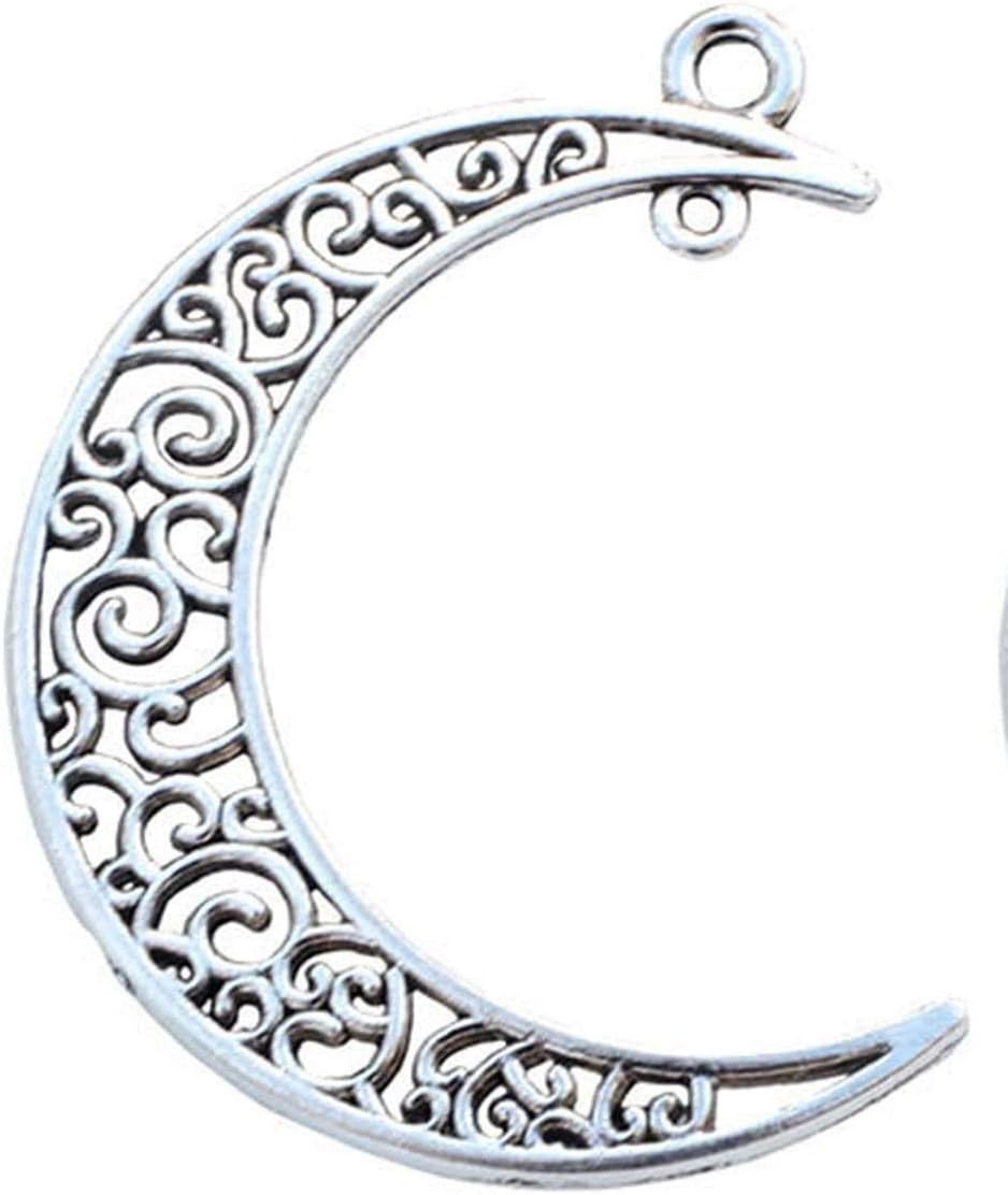 Yansanido Alloy Pack of 50 Moon Shape Silver Charms Pendants for Making Bracelet and Necklace (Moon 50pcs Silver) - Image 6