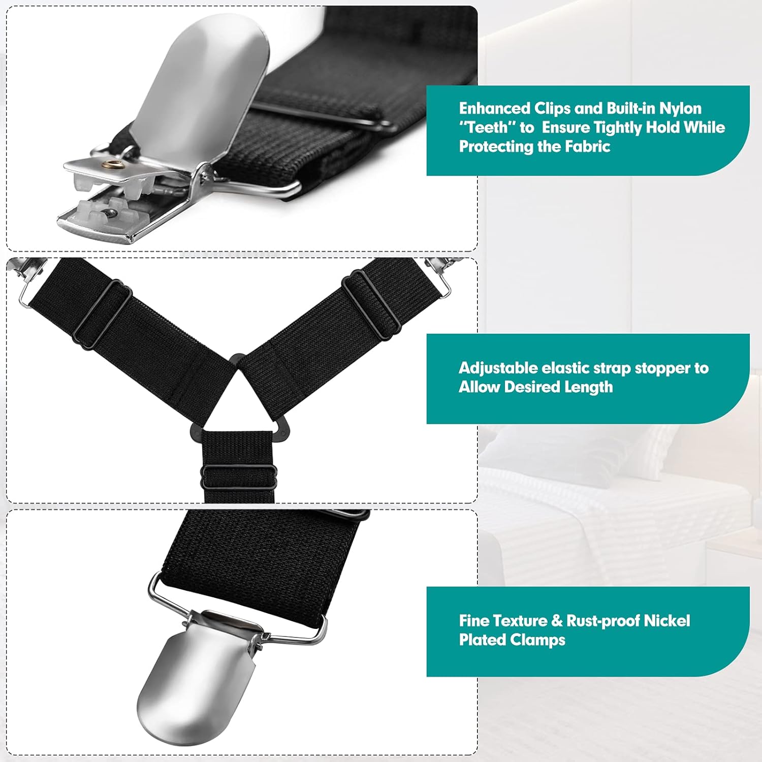 Sheet Keeper Straps Bed Sheet Holder for Corners Bedsheet Stays Suspender Clips Fitted Sheet Holder Garters Fasteners Mattress Clamps - Image 3