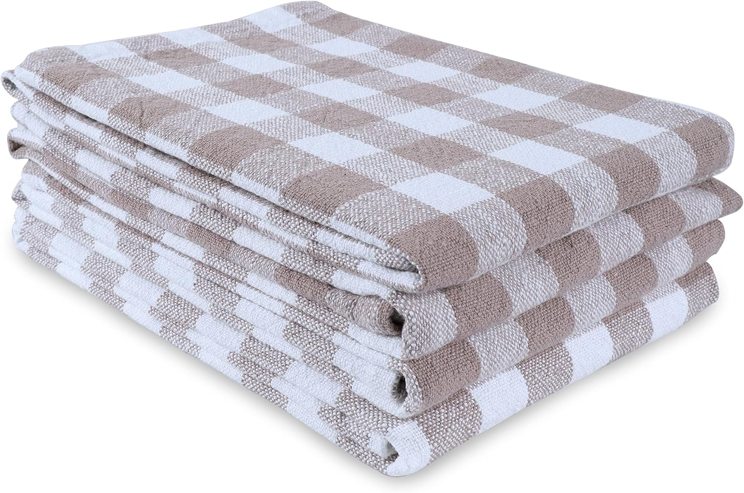 AMOUR INFINI Kitchen Towels Set of 4 Buffalo Checks Beige/White Kitchen Towels 28x20 Inches 100% Cotton Highly Absorbent Kitchen Towels Premium Quality Ultra Soft Mitered Corners KitchenTowels - Image 1