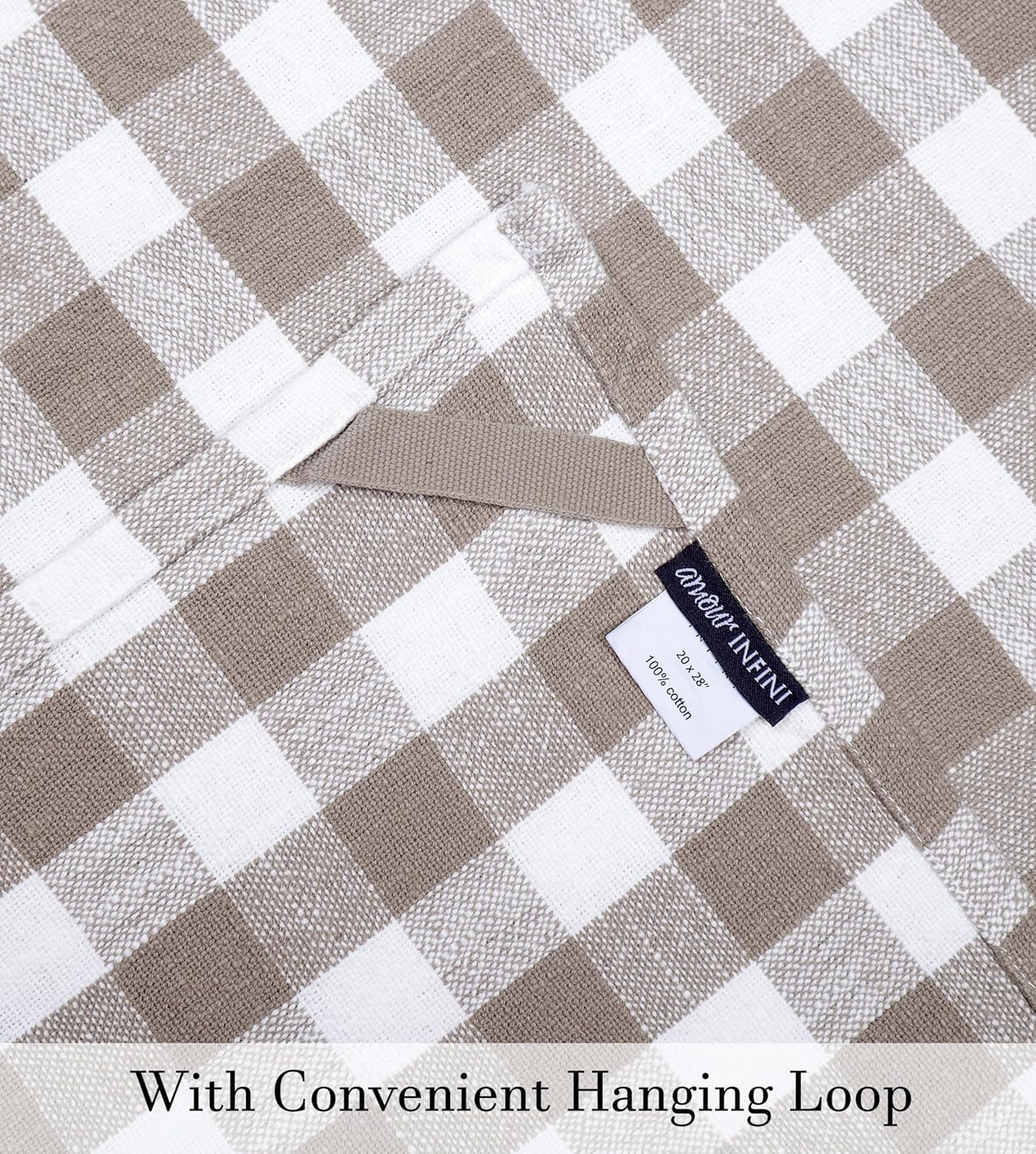 AMOUR INFINI Kitchen Towels Set of 4 Buffalo Checks Beige/White Kitchen Towels 28x20 Inches 100% Cotton Highly Absorbent Kitchen Towels Premium Quality Ultra Soft Mitered Corners KitchenTowels - Image 4