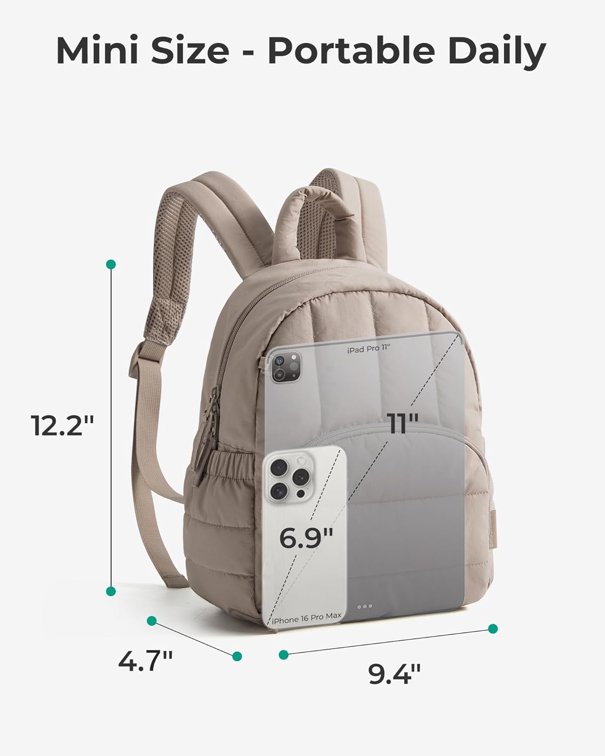 Mini Backpack for Women, Lightweight Puffer Small Backpack Purse, Quilted Casual Travel Daypack, Cute Water-Resistant Bookbag for Daily, Brown - Image 4