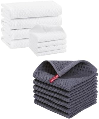 Homaxy Microfiber Waffle Weave Towels Set, 16 x 28 Inch and 12 x 12 Inch and 100% Cotton Waffle Weave Kitchen Dish Cloths - Image 1