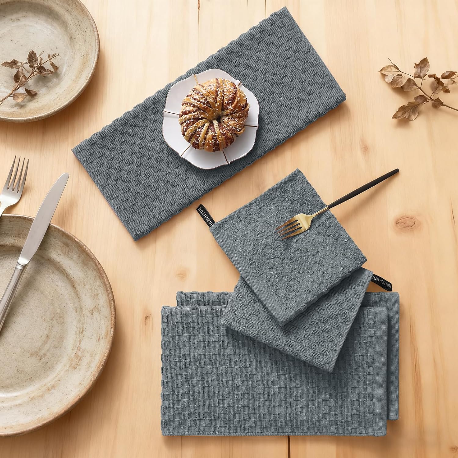 Homaxy 100% Cotton Terry Kitchen Towels(15