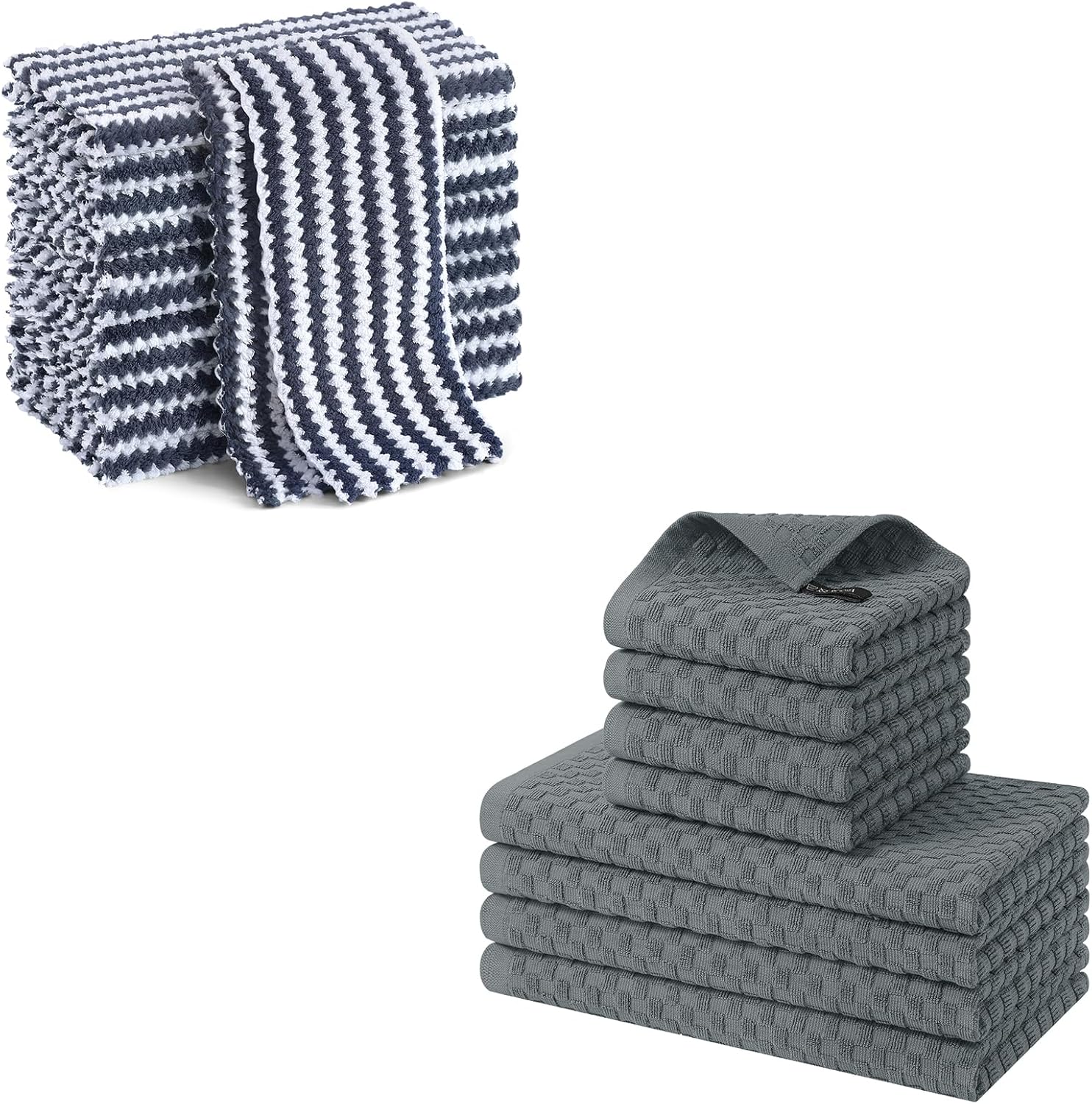 Homaxy 12 Pack Kitchen Dish Cloths(10 x 10 inches, Dark Grey), Ultra Soft and Absorbent Dish Towels and 100% Cotton Kitchen Towels and Dishcloths Set(12 x 12 & 15 x 25 Inches, Set of 8 Bulk) - Image 1