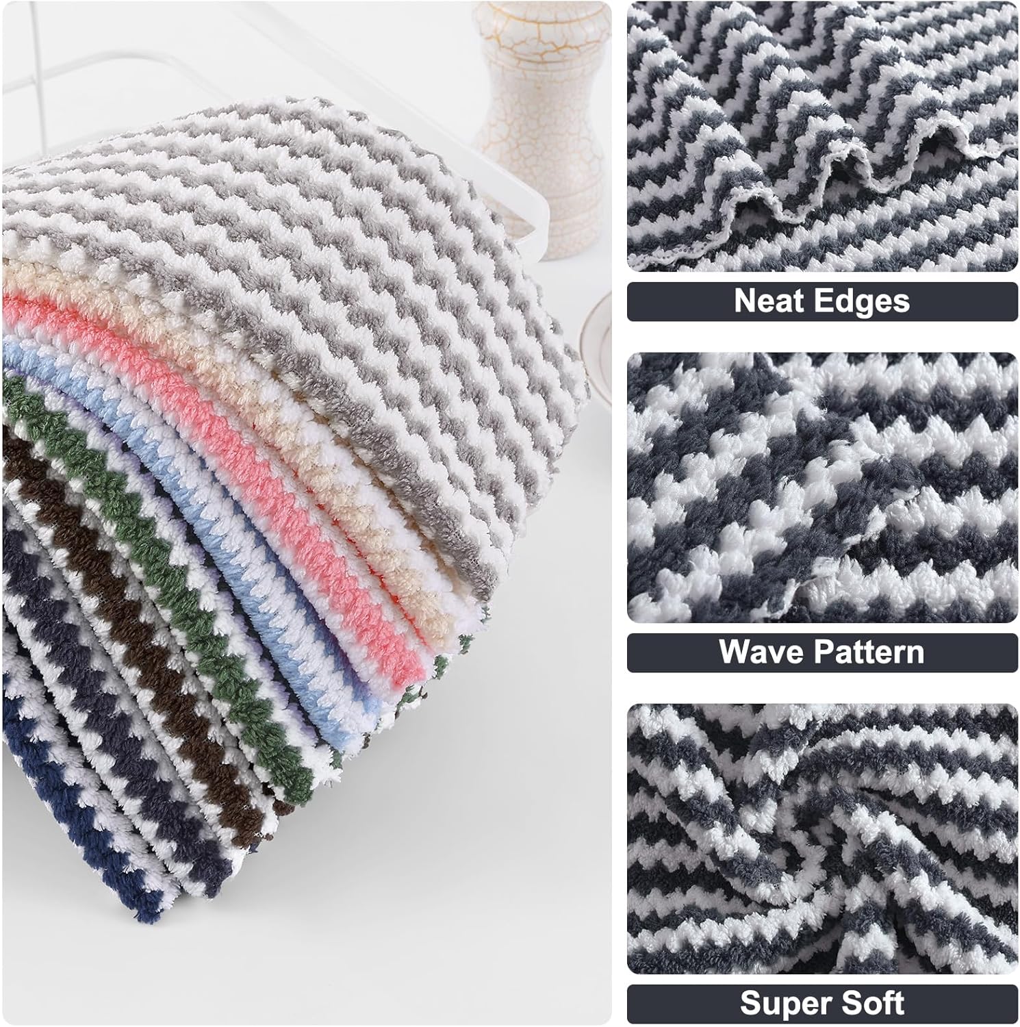 Homaxy 12 Pack Kitchen Dish Cloths(10 x 10 inches, Dark Grey), Ultra Soft and Absorbent Dish Towels and 100% Cotton Kitchen Towels and Dishcloths Set(12 x 12 & 15 x 25 Inches, Set of 8 Bulk) - Image 2