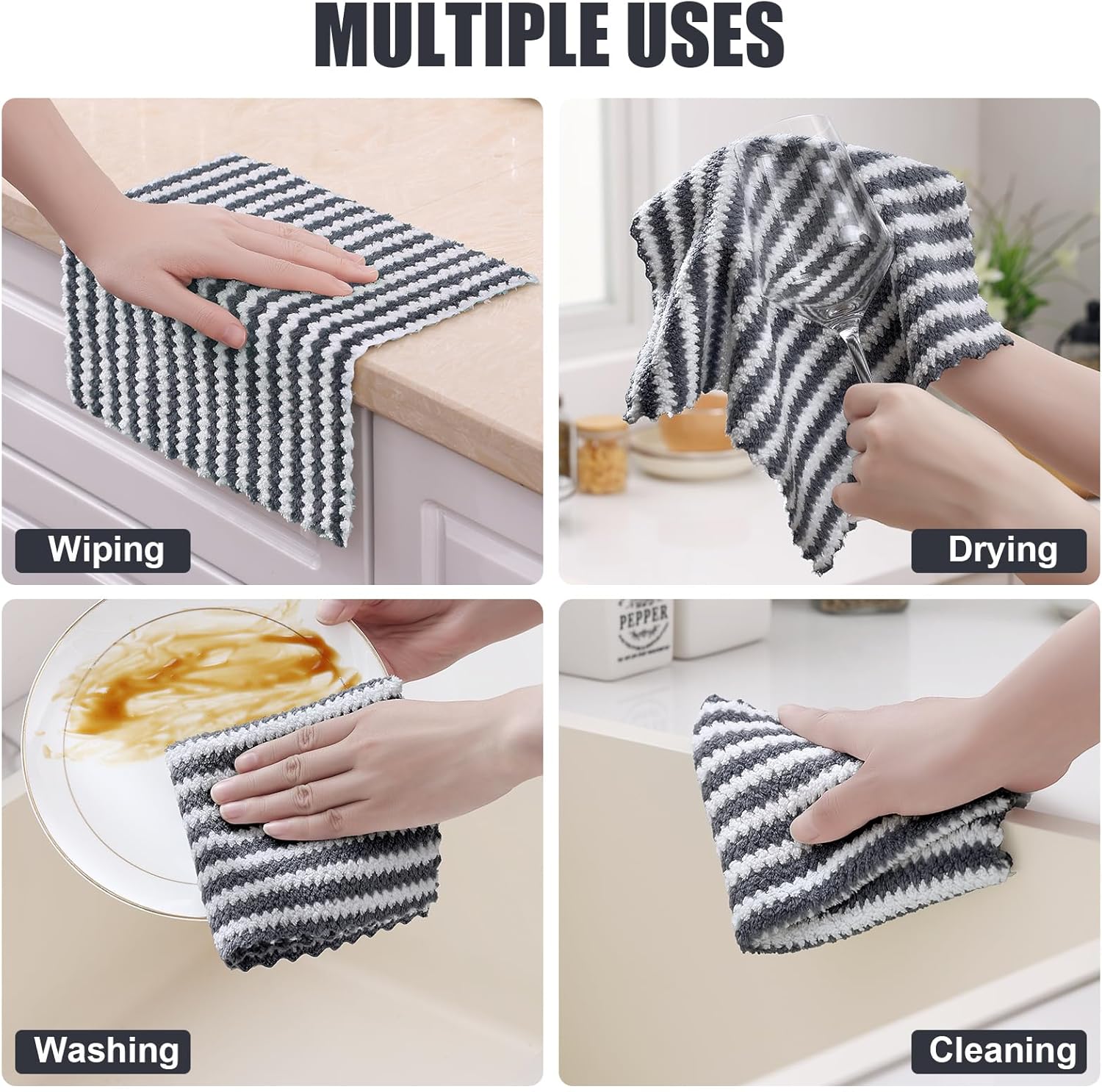 Homaxy 12 Pack Kitchen Dish Cloths(10 x 10 inches, Dark Grey), Ultra Soft and Absorbent Dish Towels and 100% Cotton Kitchen Towels and Dishcloths Set(12 x 12 & 15 x 25 Inches, Set of 8 Bulk) - Image 6
