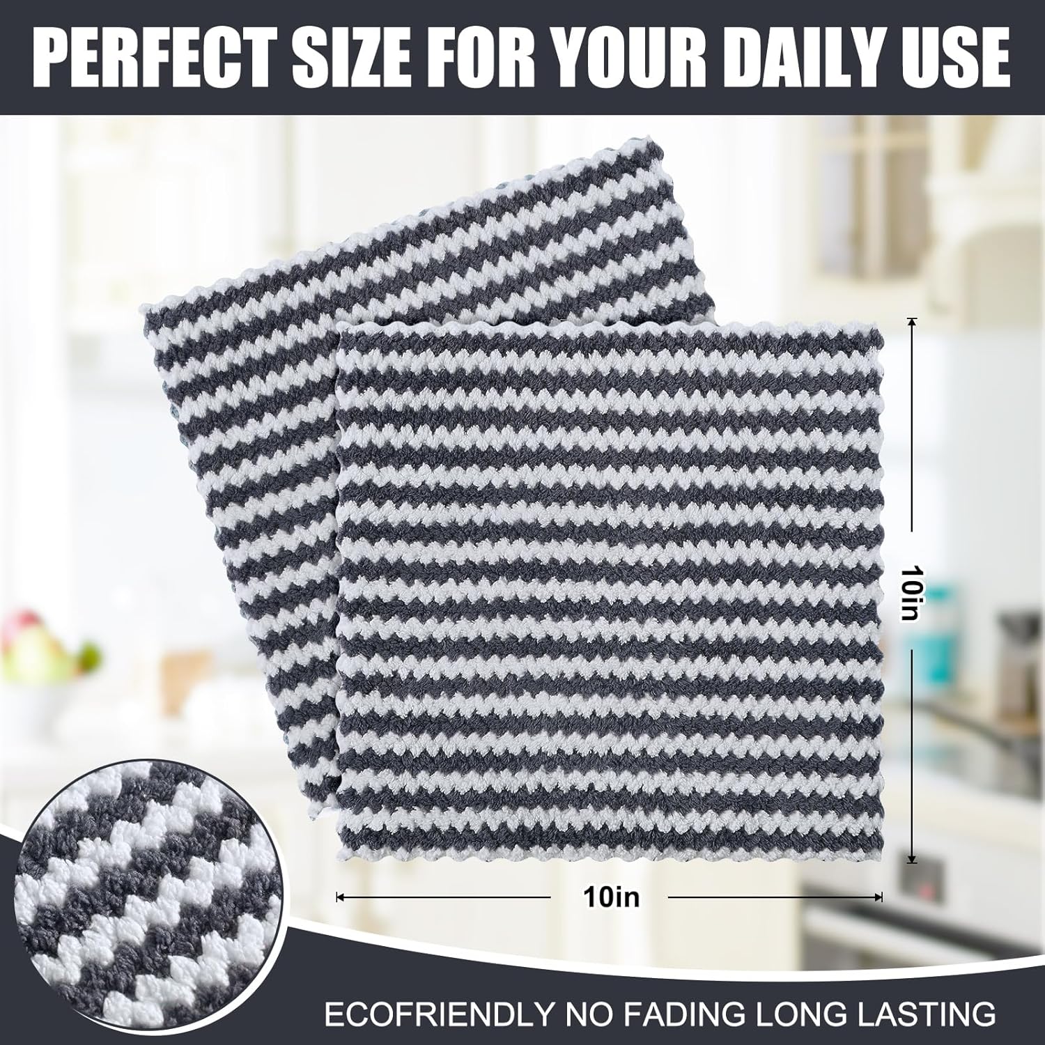 Homaxy 12 Pack Kitchen Dish Cloths(10 x 10 inches, Dark Grey), Ultra Soft and Absorbent Dish Towels and 100% Cotton Kitchen Towels and Dishcloths Set(12 x 12 & 15 x 25 Inches, Set of 8 Bulk) - Image 8