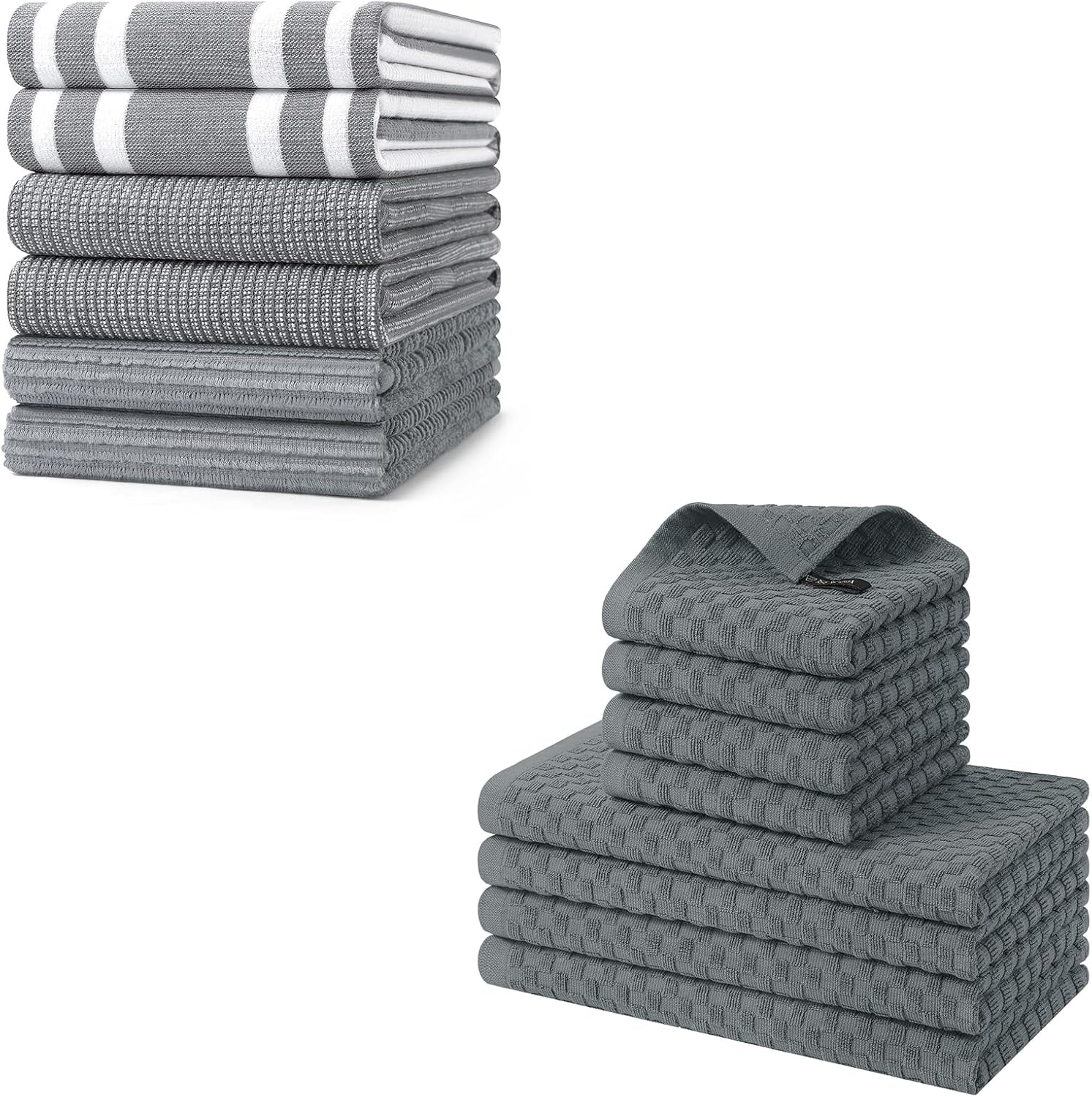 Homaxy Premium Kitchen Towels(18”x 28”, 6 Pack), Large Cotton 380 GSM Kitchen Hand Towels and 100% Cotton Kitchen Towels and Dishcloths Set(12 x 12 & 15 x 25 Inches, Set of 8 Bulk) - Image 1