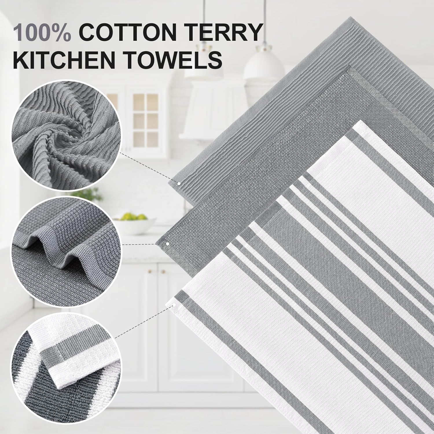 Homaxy Premium Kitchen Towels(18”x 28”, 6 Pack), Large Cotton 380 GSM Kitchen Hand Towels and 100% Cotton Kitchen Towels and Dishcloths Set(12 x 12 & 15 x 25 Inches, Set of 8 Bulk) - Image 2